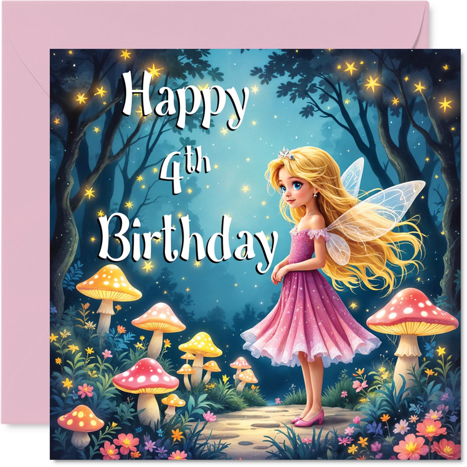 Stuff4 Fairy Garden 4th Birthday Card for Girls | Blank Inside | 145mm x 145mm 1