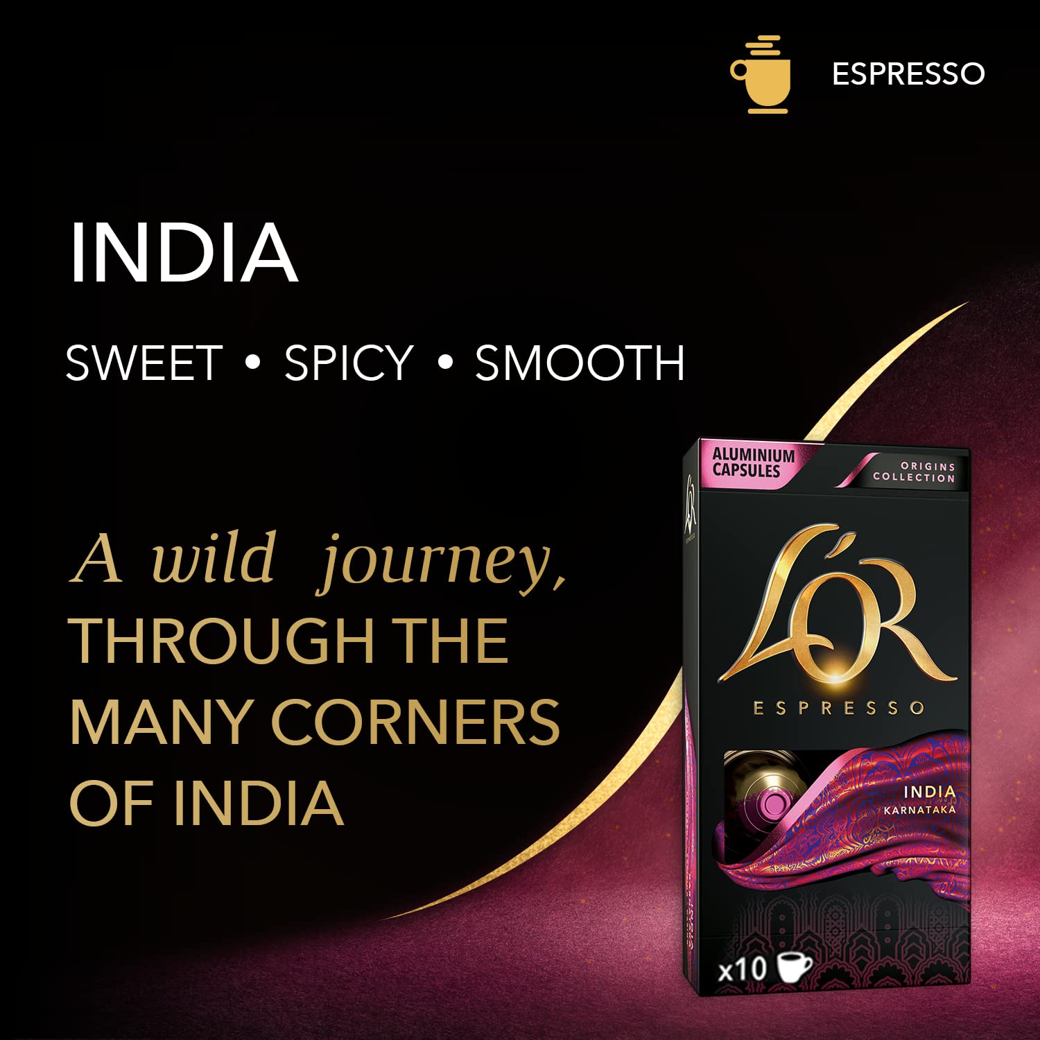 L'Or Espresso India Coffee Pods - Sweet & Spicy Flavor, Nutmeg & Clove Notes | 100 Recyclable Capsules