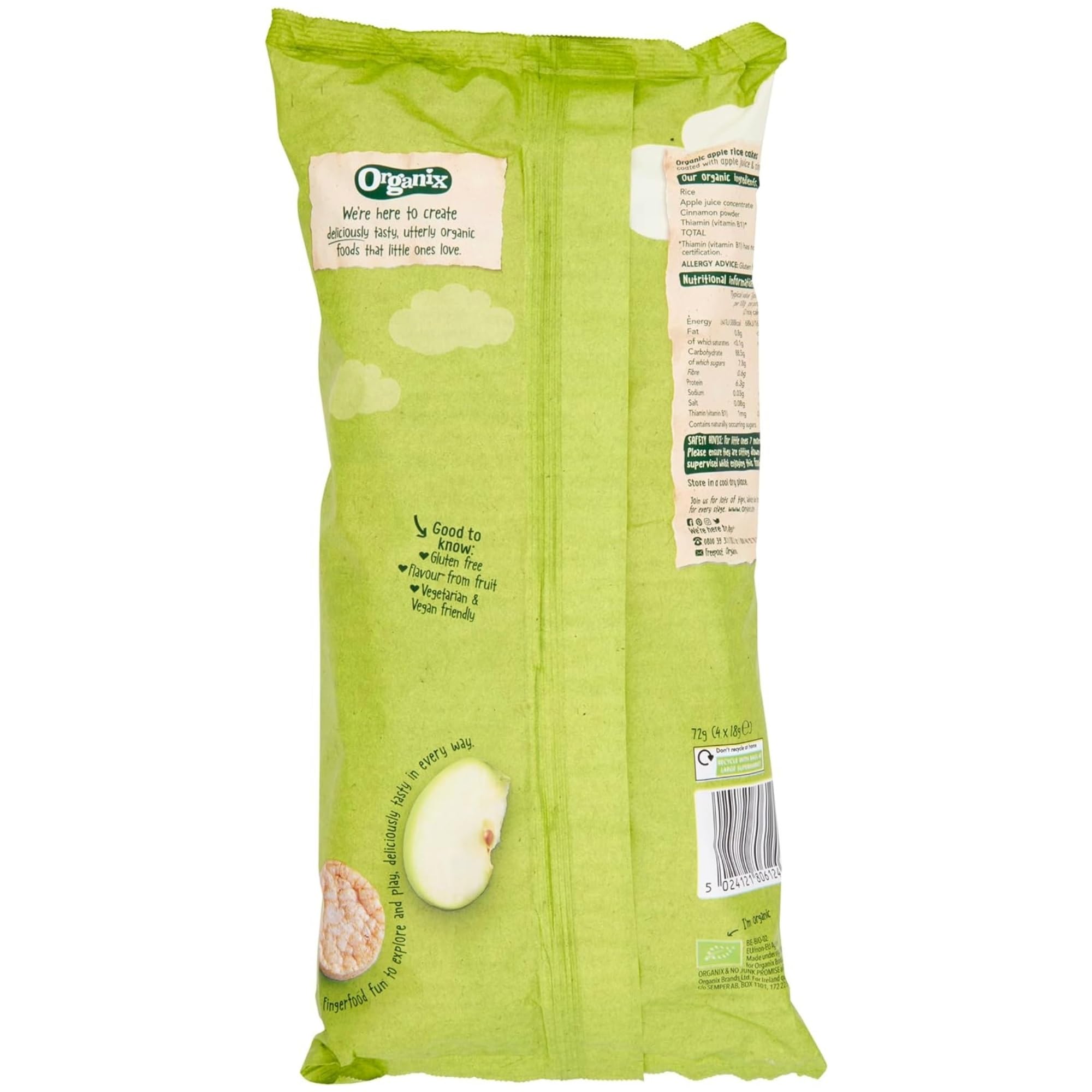 Organix Apple Organic Rice Cake Clouds Baby Snack | 7+ Months | Gluten Free | 18g Pack of 20 6