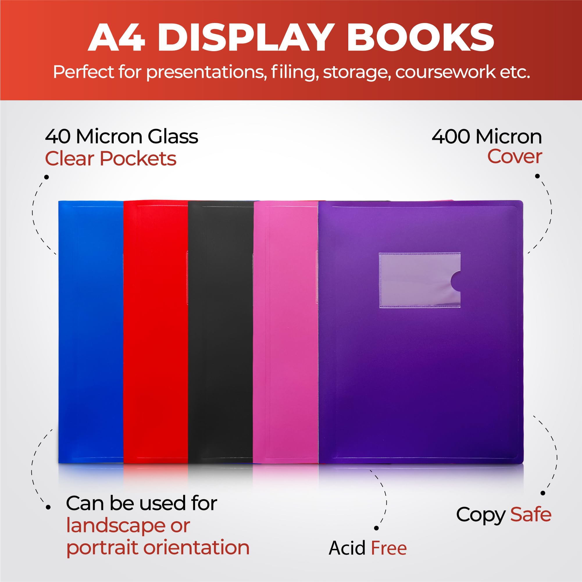 Janrax A4 Purple Presentation Book - 20 Pockets, Flexible Cover, Copy Safe 2