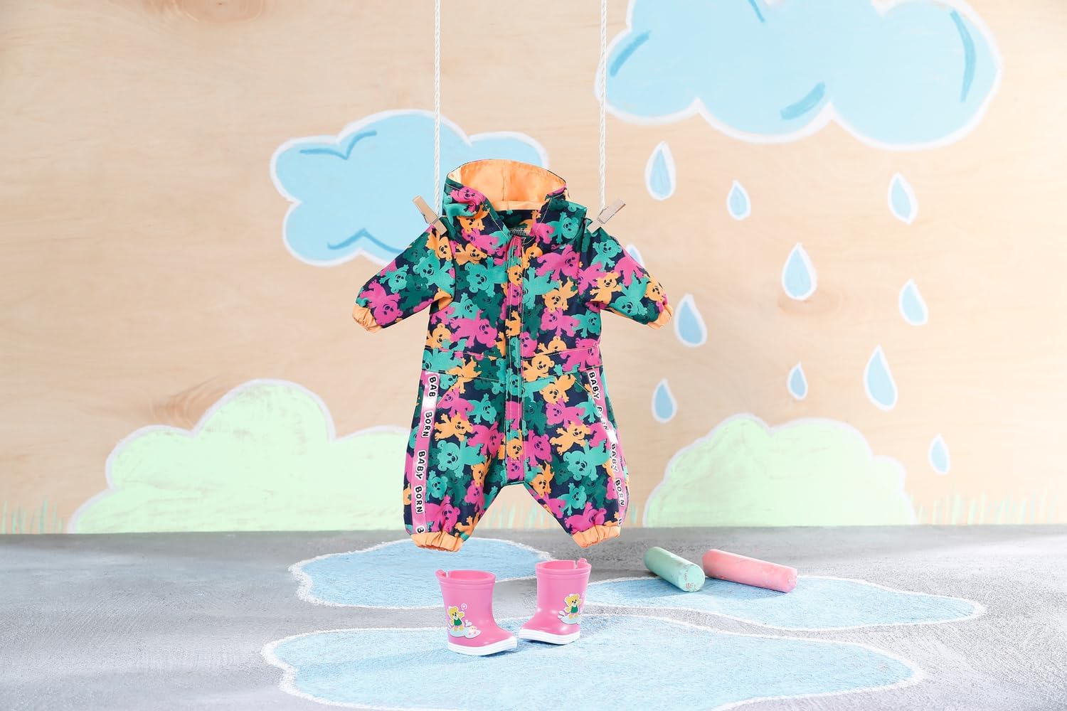 BABY born Little Outdoor Onesie 836323 - Green Rain Suit with Pink Wellies for 36cm Dolls 7