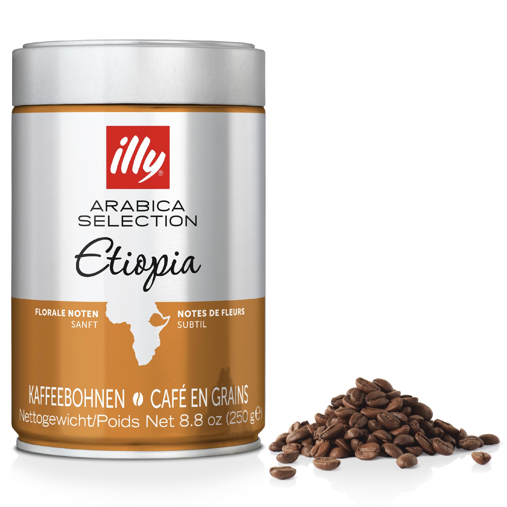 illy Ethiopia Single Origin Whole Coffee Beans - 100% Arabica Light Roast Intensity 3/9 (Pack of 6)