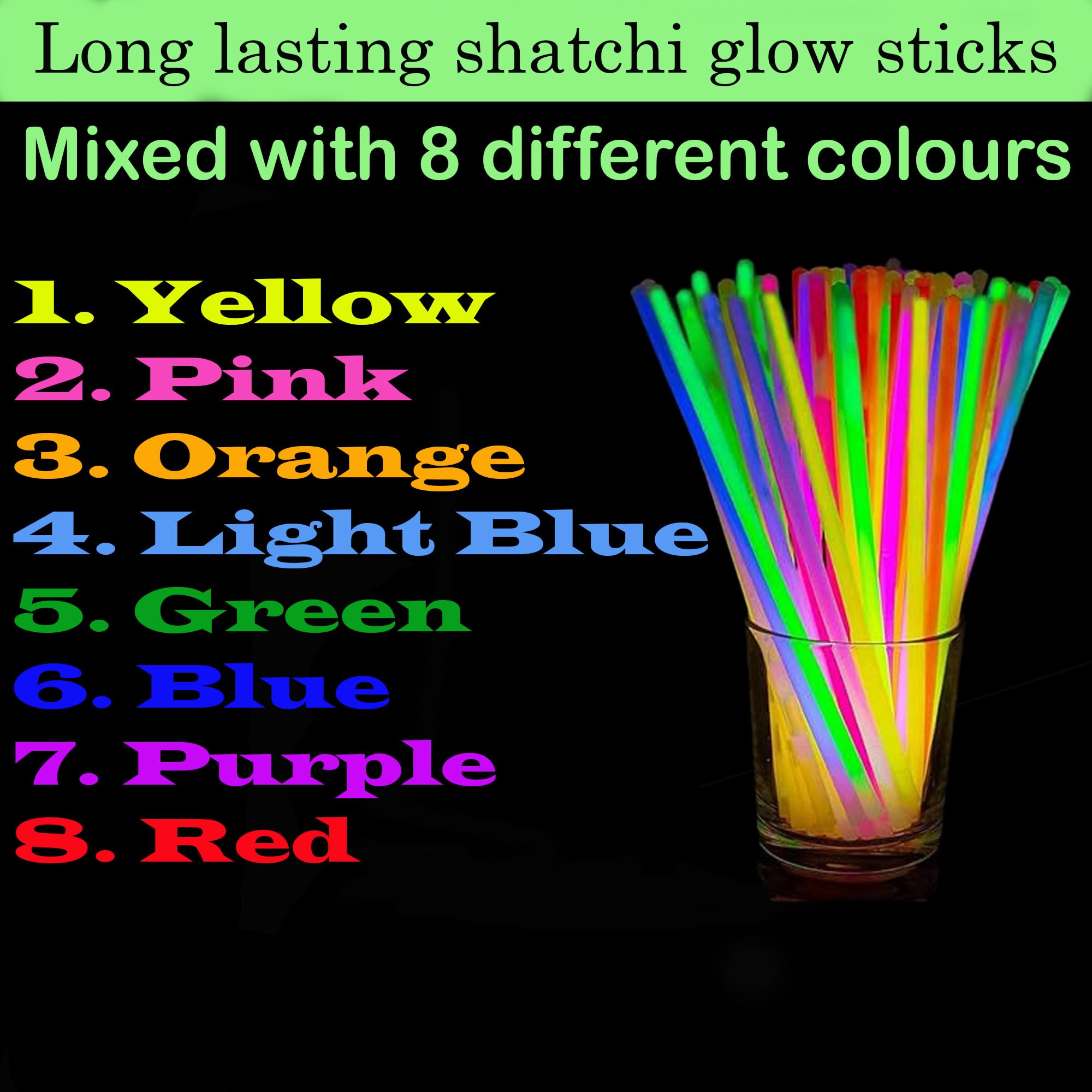 SHATCHI 200Pcs Glow Sticks with Connectors 8" Neon Party Kit for Bracelets, Necklaces, Rings – Halloween, Rave, Birthday, Camping 15