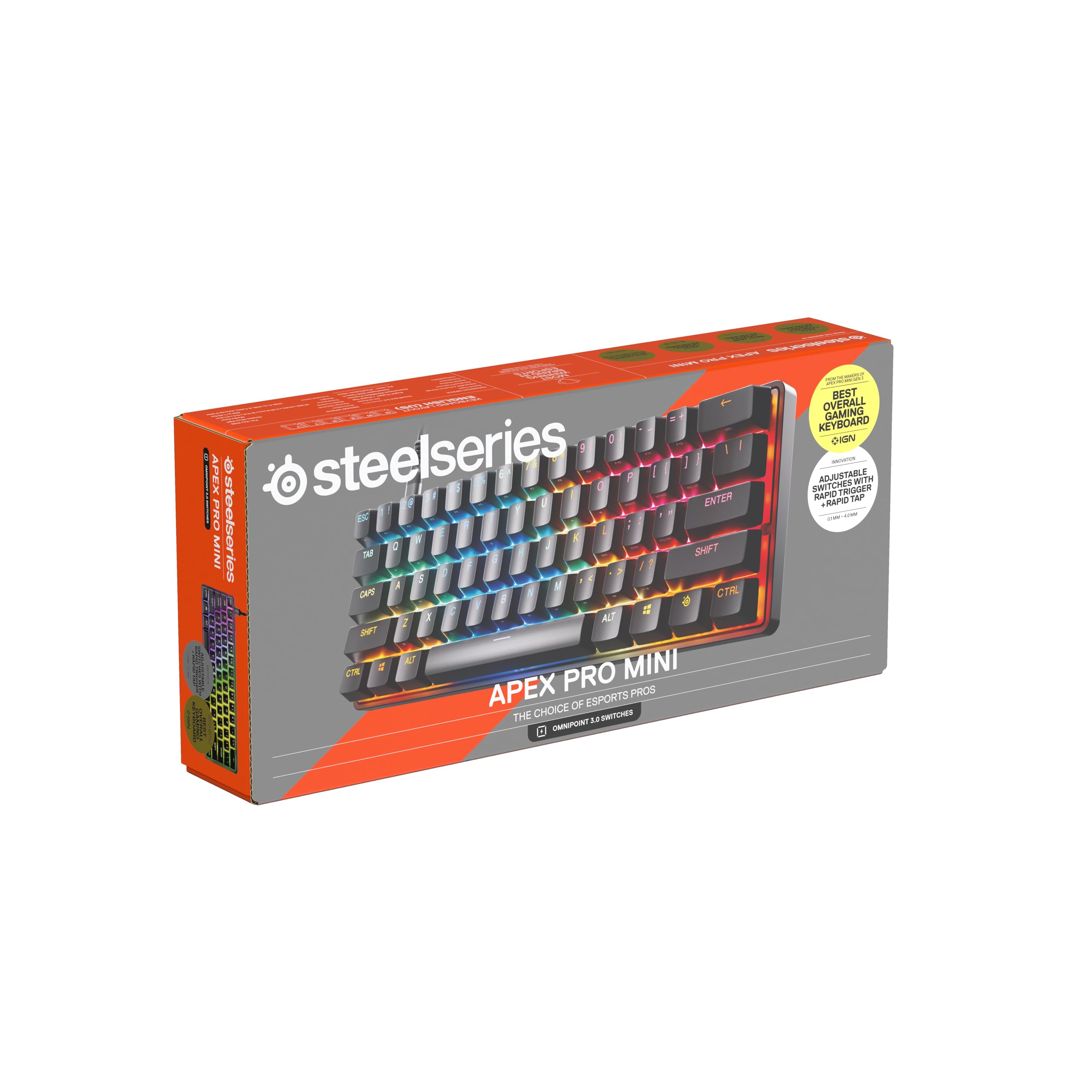 SteelSeries Apex Pro Mini Gen 3 - 60% Gaming Keyboard - OmniPoint 3.0 Hall Effect Switches - English QWERTY 5