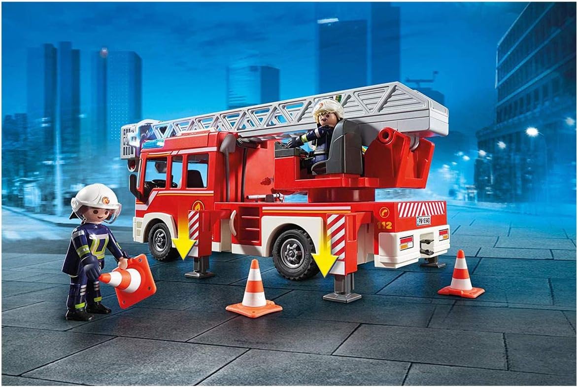 PLAYMOBIL Fire Ladder Unit 9463 - Light & Sound Effects, Water Pump Playset for Ages 4+