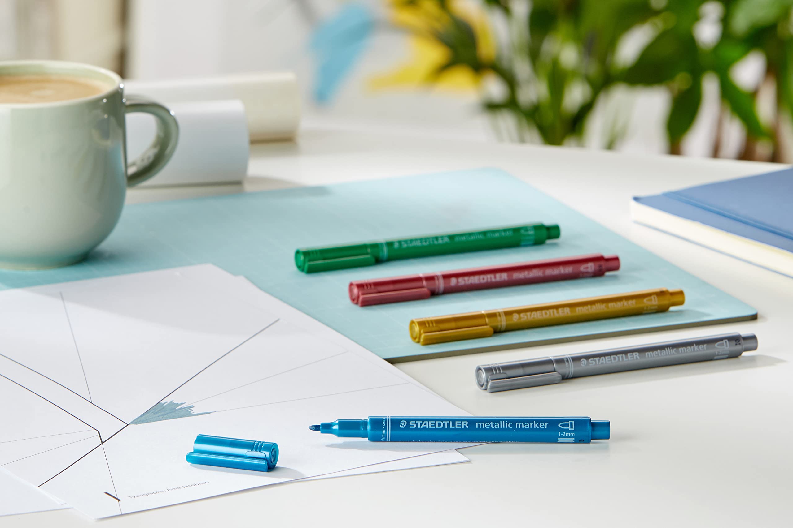 STAEDTLER Metallic Markers 8323-S BK5 - Assorted Colours (Pack of 5) | Rounded Tip 1-2mm 2