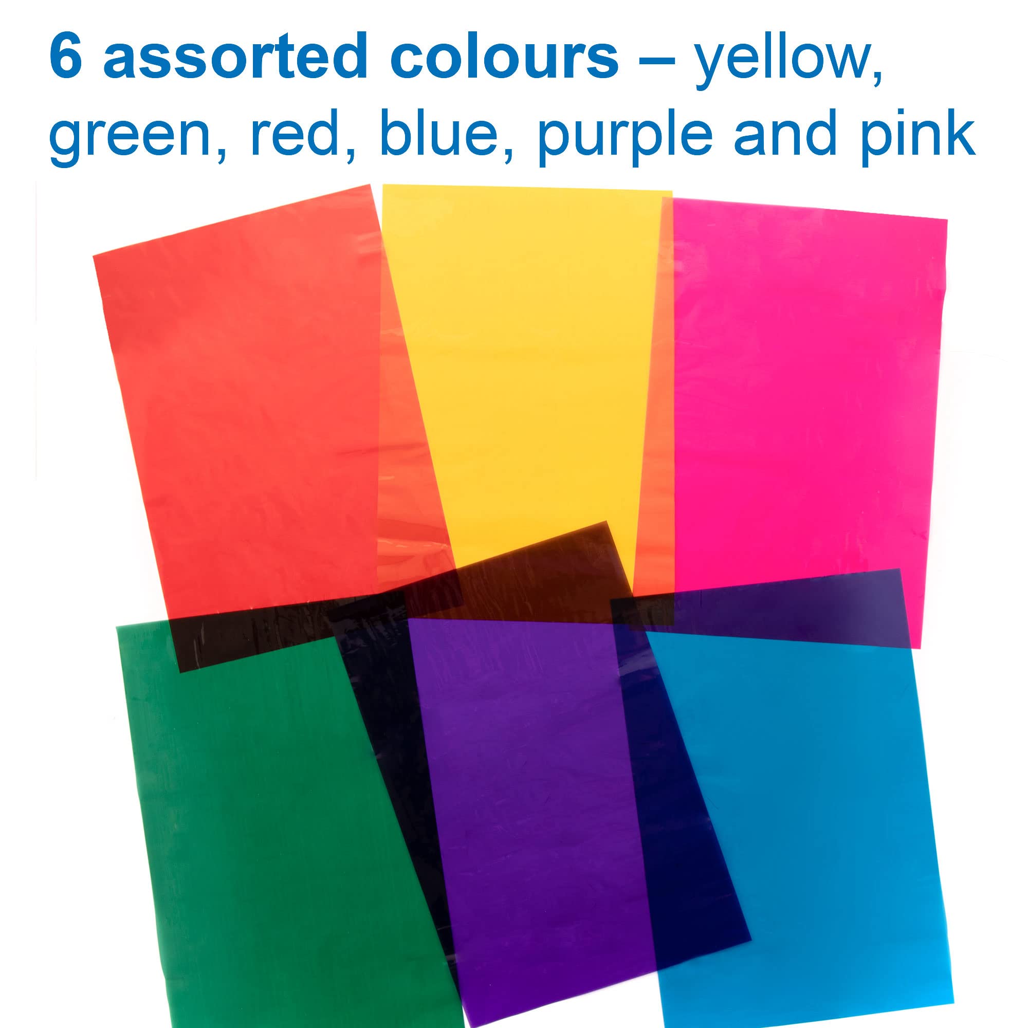 Baker Ross Cellophane Sheets for Art & Craft, Collage, Wrapping | A4 Assorted Pack of 36 3
