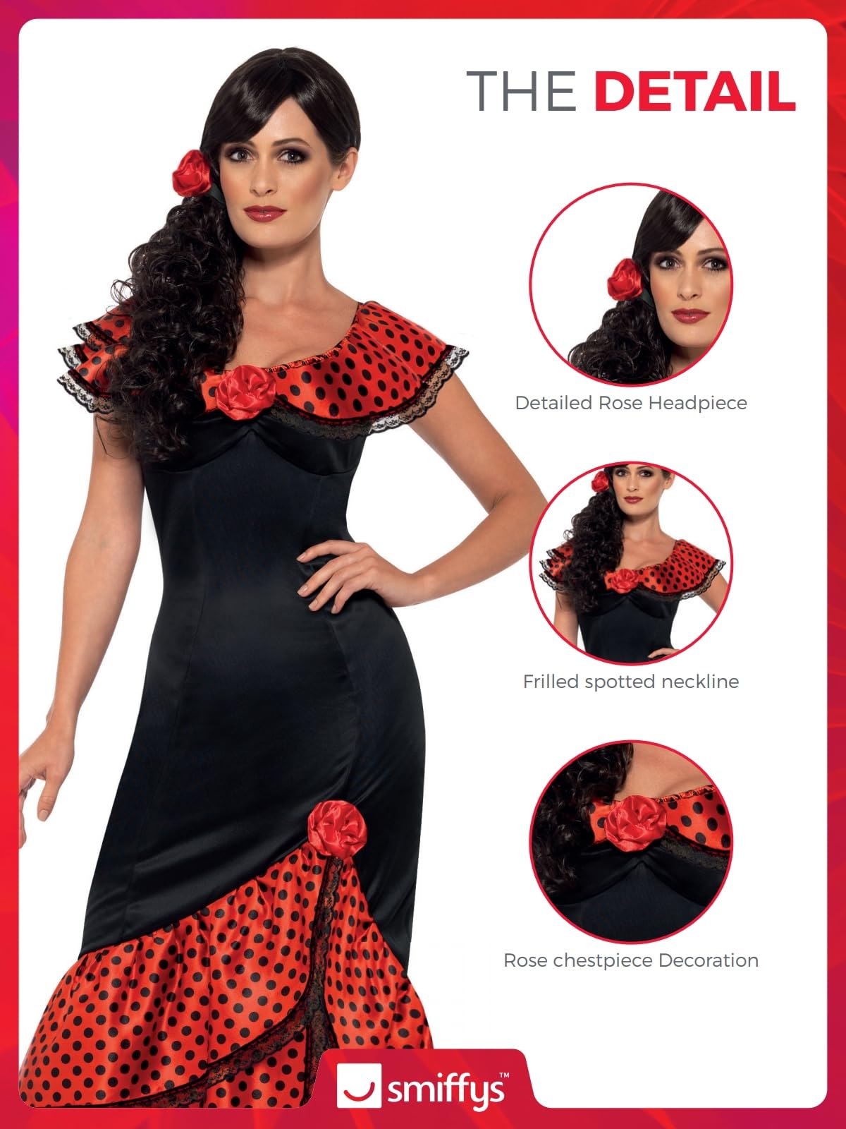 Smiffys Flamenco Senorita Costume - Black/Red, Women's Size M (UK 12-14) 5