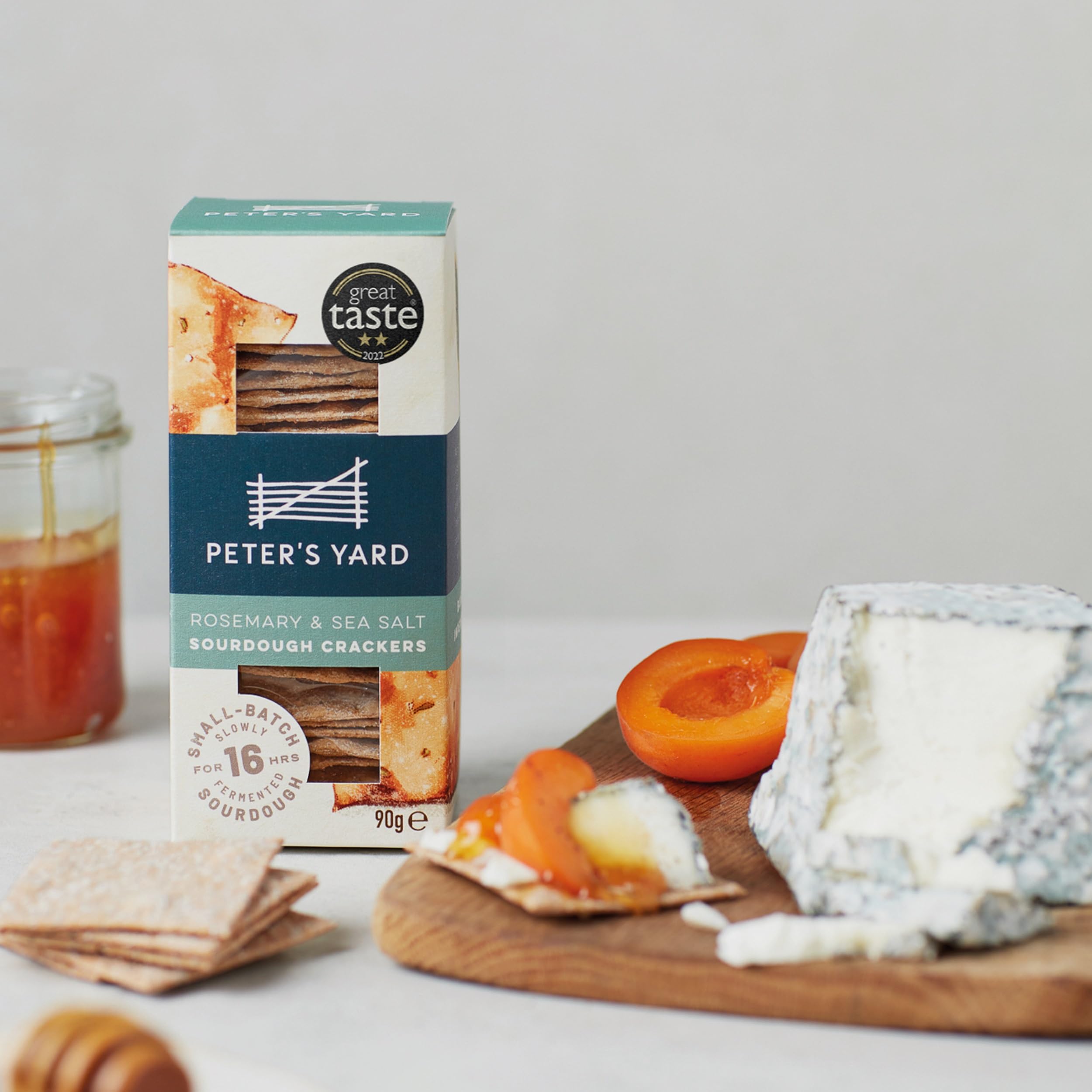 Peter's Yard Rosemary & Sea Salt Sourdough Crackers - High Fibre, Low Sugar | Pack of 8 x 90g