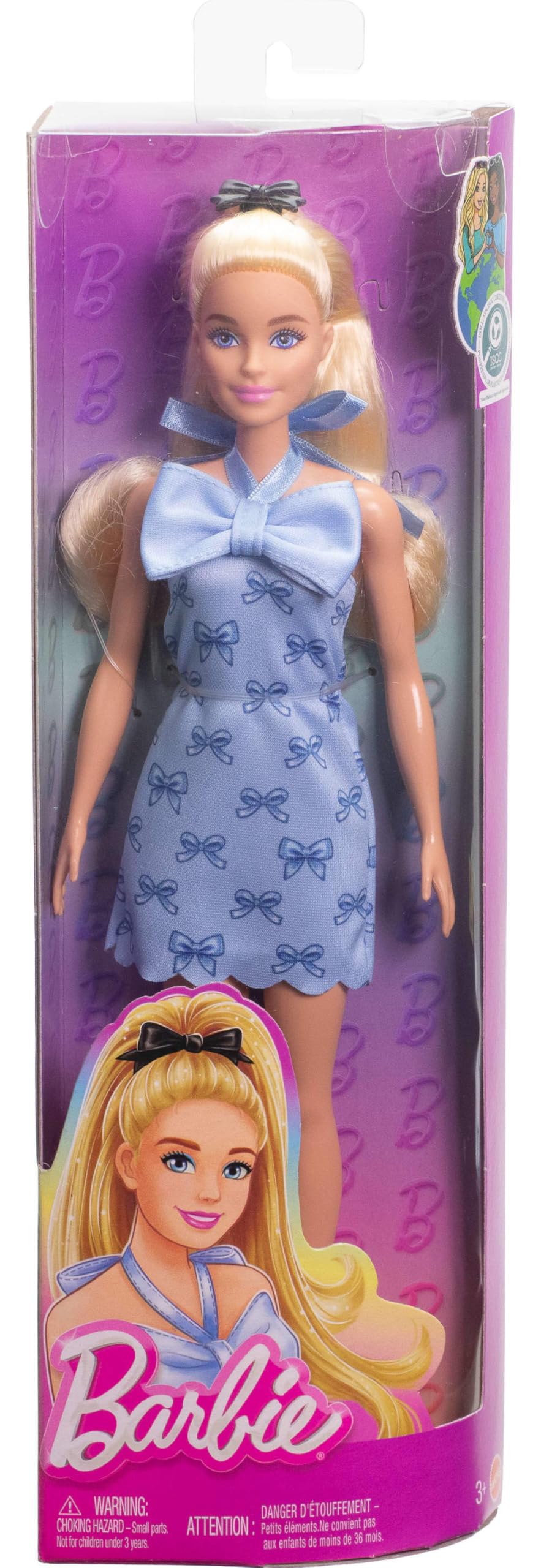 Barbie Fashionistas Doll #237 with Wavy Blonde Ponytail and Blue Bow Halter Dress 3