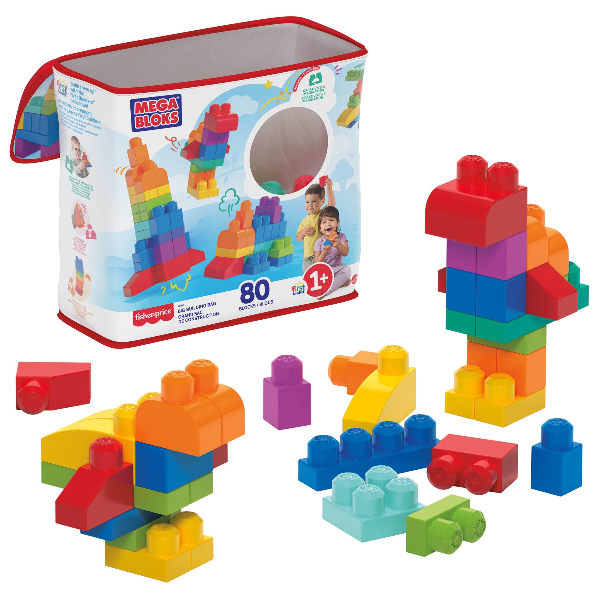 Mega Bloks First Builders Big Building Bag - 80 Pieces | Ages 1+ | Easy Storage