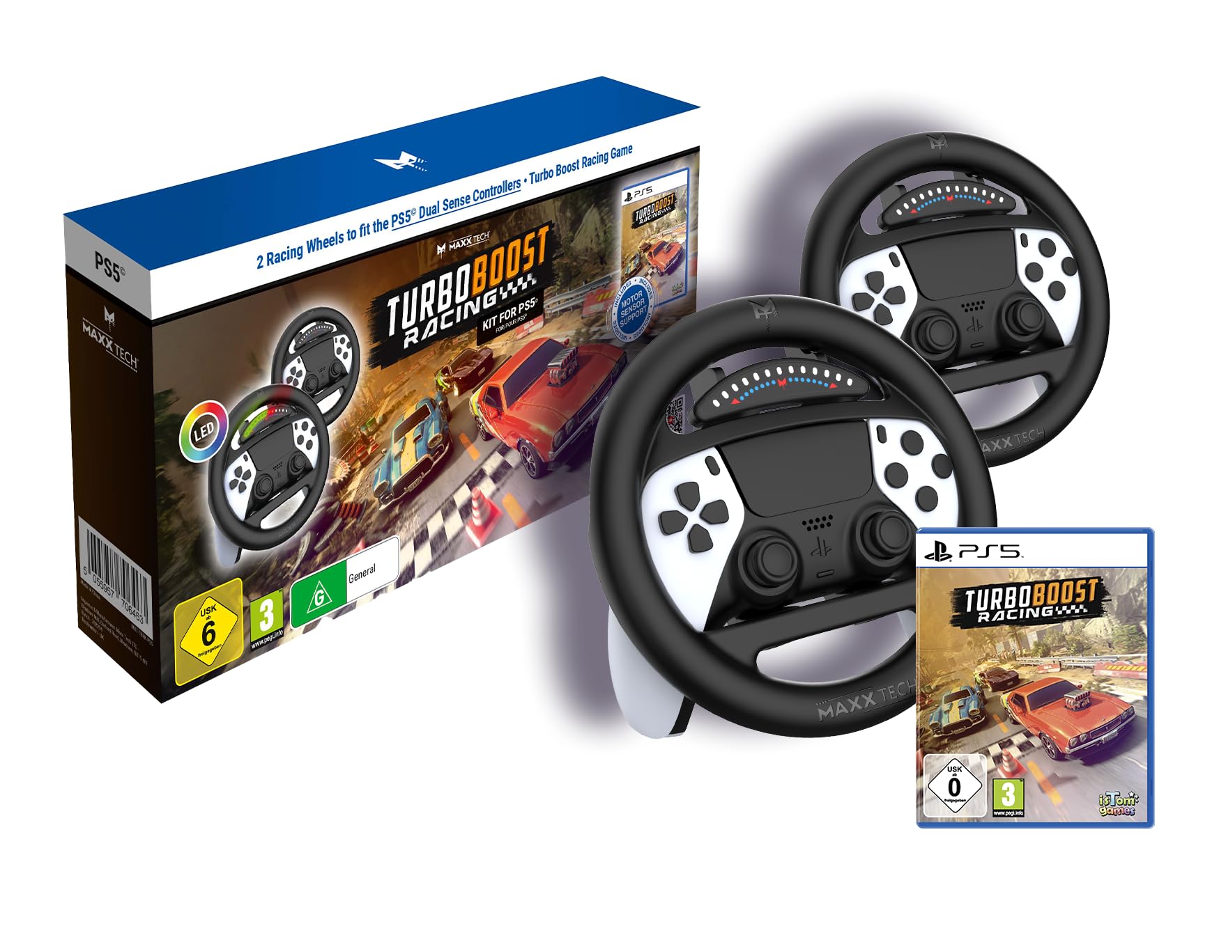 Turbo Boost Racing Kit - PlayStation 5 with Dual LED Racing Wheels