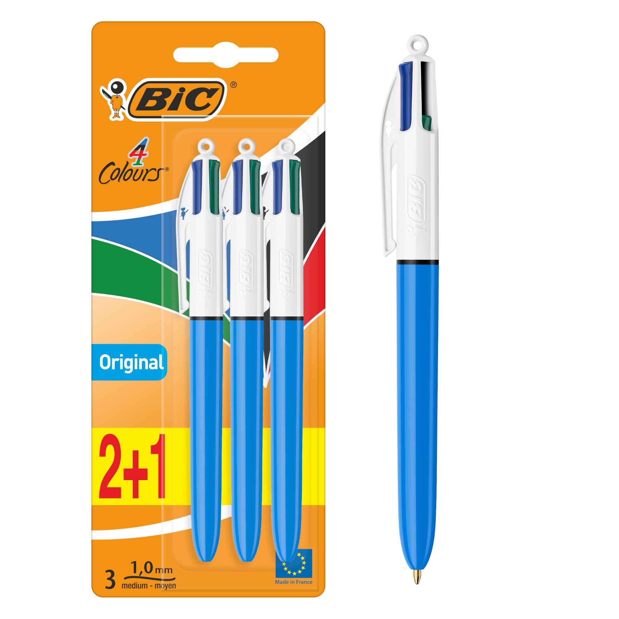 BIC Original 4 Colours Retractable Ballpoint Pens - Medium Point (1.0mm) | Pack of 3 1
