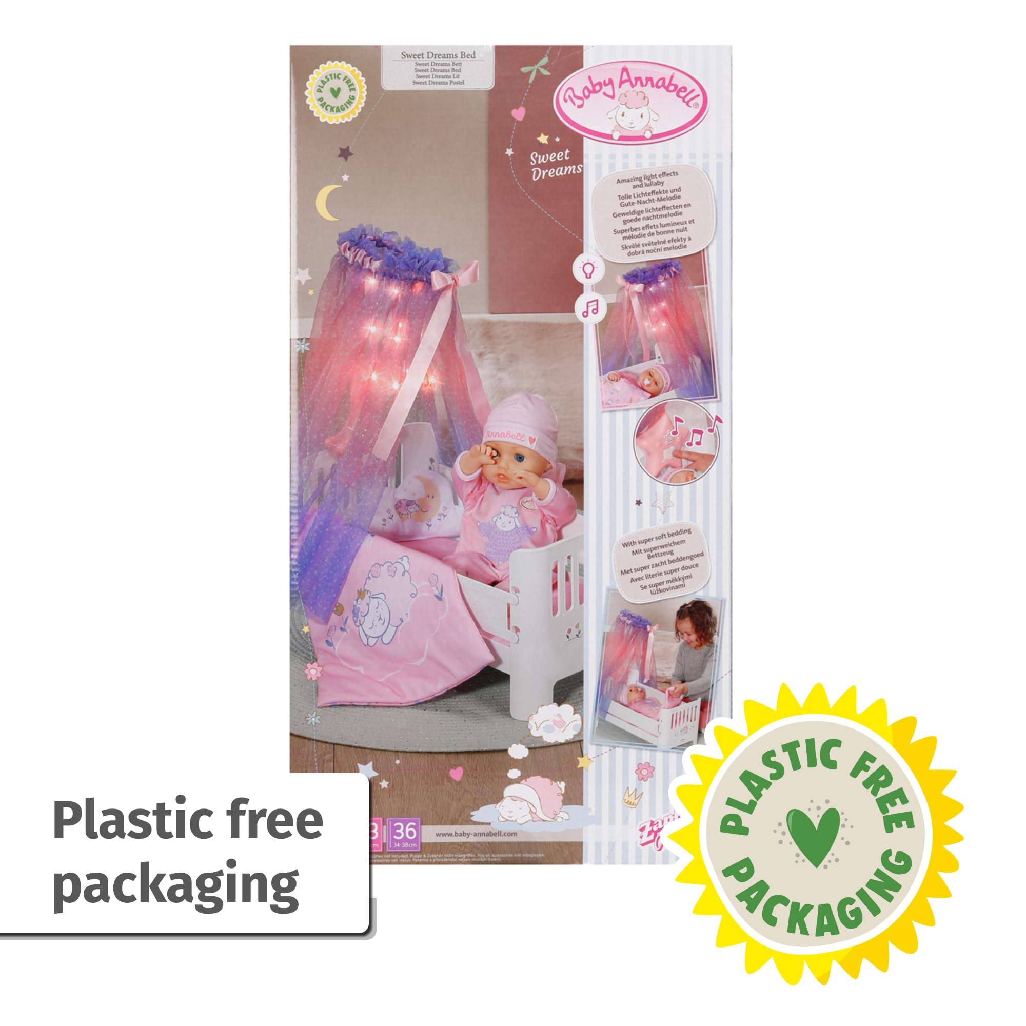 Baby Annabell Sweet Dreams Bed - Light-Up Canopy with Lullaby & Bedding Set 7