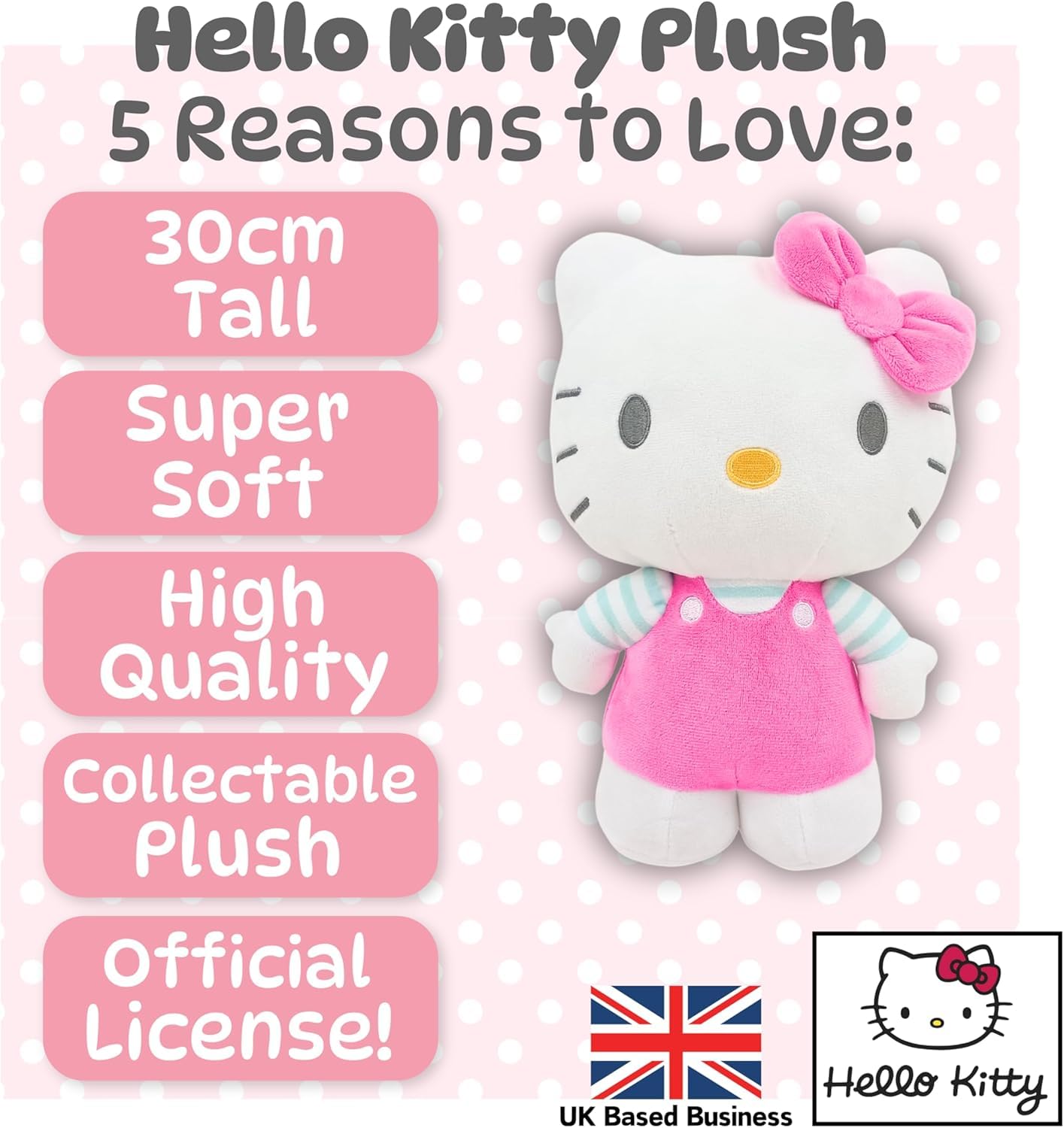 Hello Kitty Official Plush - 30 CM Large Standing Pink, Sanrio Collectible