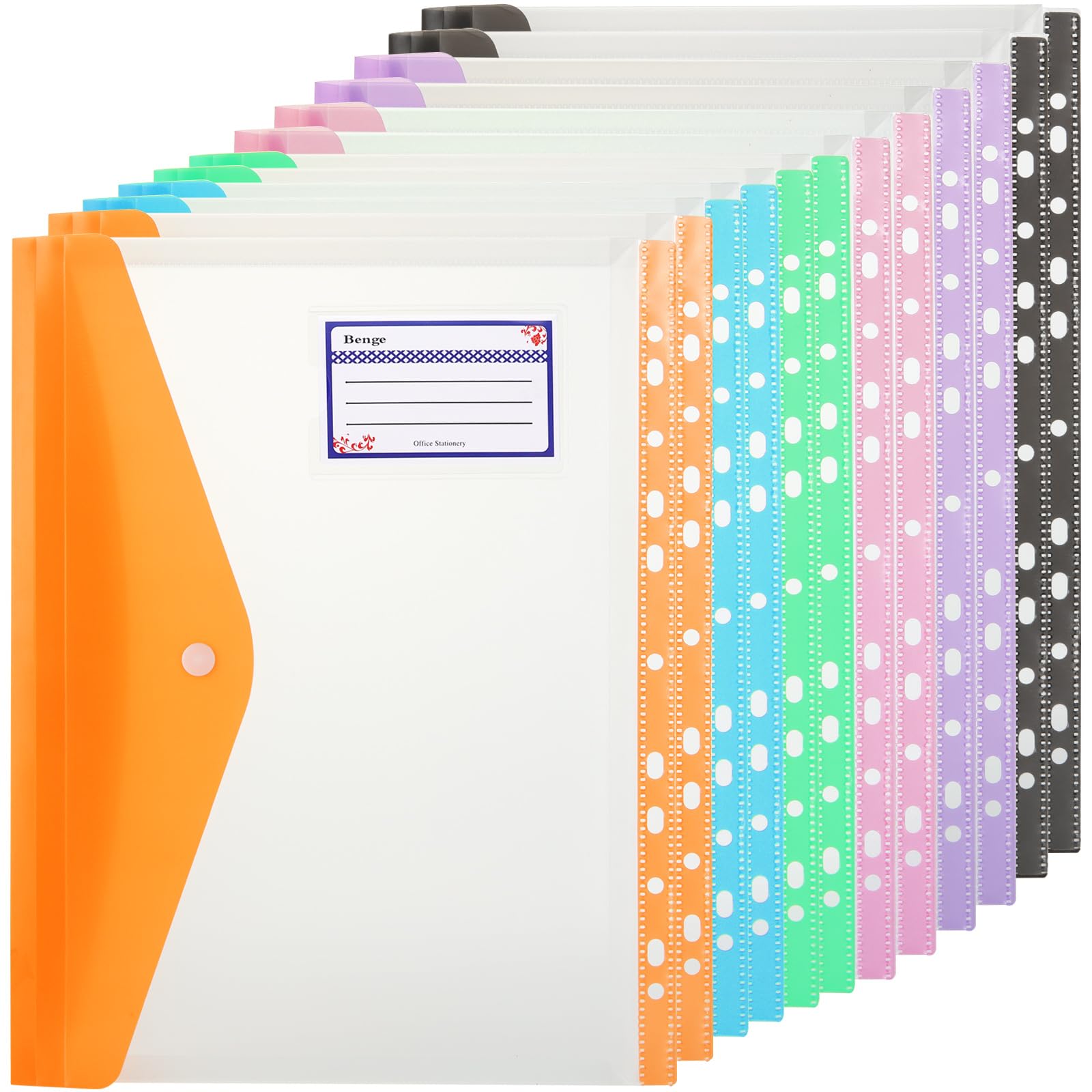 ASelected 12 Pcs A4 Plastic Wallets with Popper Closure | 6 Assorted Colors | 50 Sheet Capacity 1