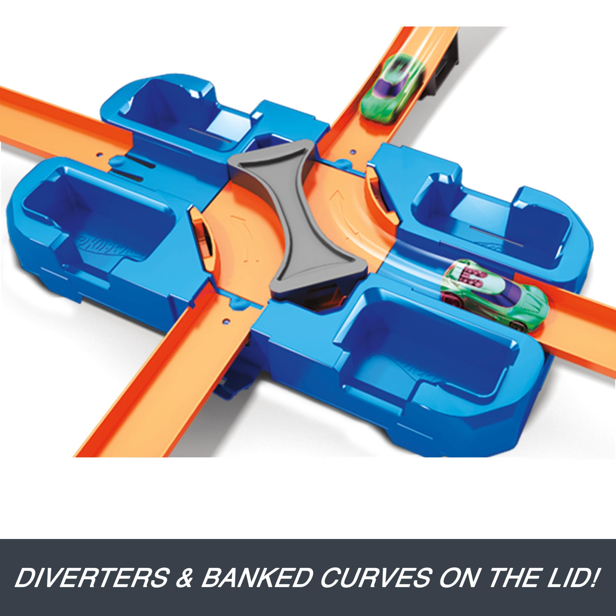 Hot Wheels GGP93 Deluxe Stunt Box - 36-Piece Track Set with Crash Zone & 2 Cars, Ages 6+ 12