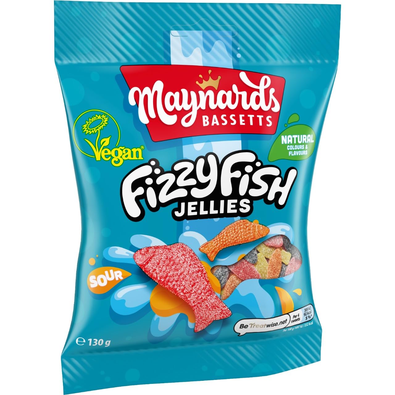 Maynards Bassetts Fizzy Fish Soft & Fizzy Fruity Jelly Sweets - 130g Bag
