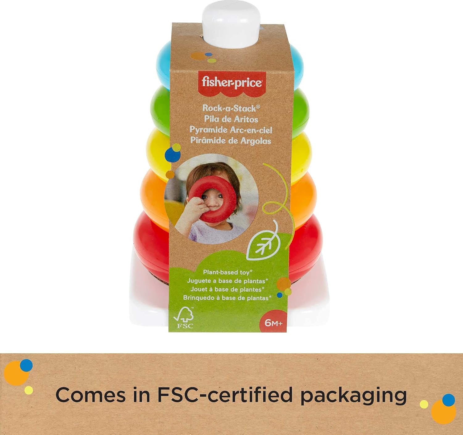 Fisher-Price Eco Rock-a-Stack – Klassisches Stapelspielzeug für Babys ab 6 Monaten 3