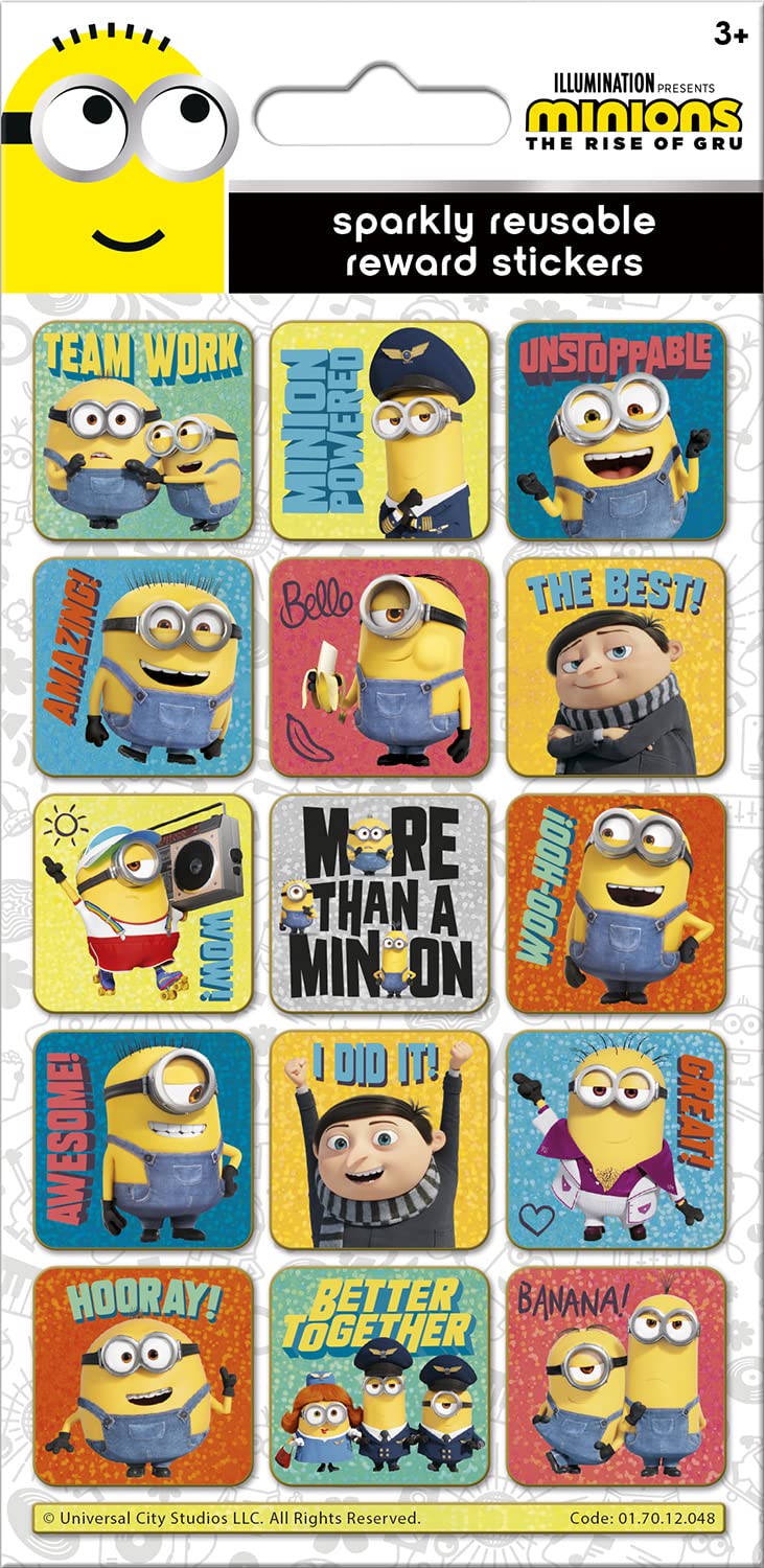 Minions: The Rise of Gru Sparkly Foil Reward Stickers - Reusable & Acid-Free for Kids 3+