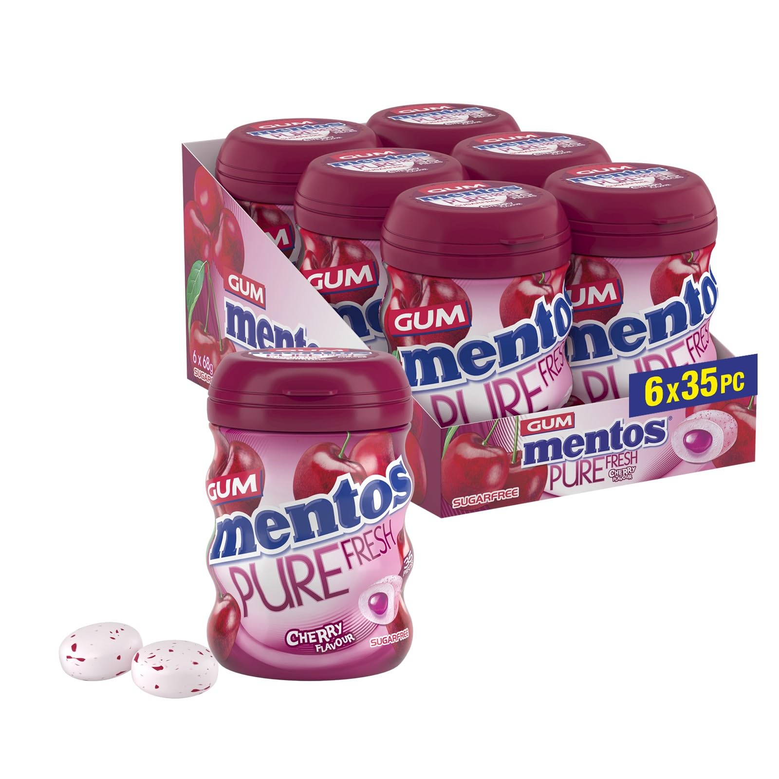 Mentos Pure Fresh Cherry Chewing Gum 35 Pieces – Sugar-Free, Xylitol-Sweetened, Gluten-Free