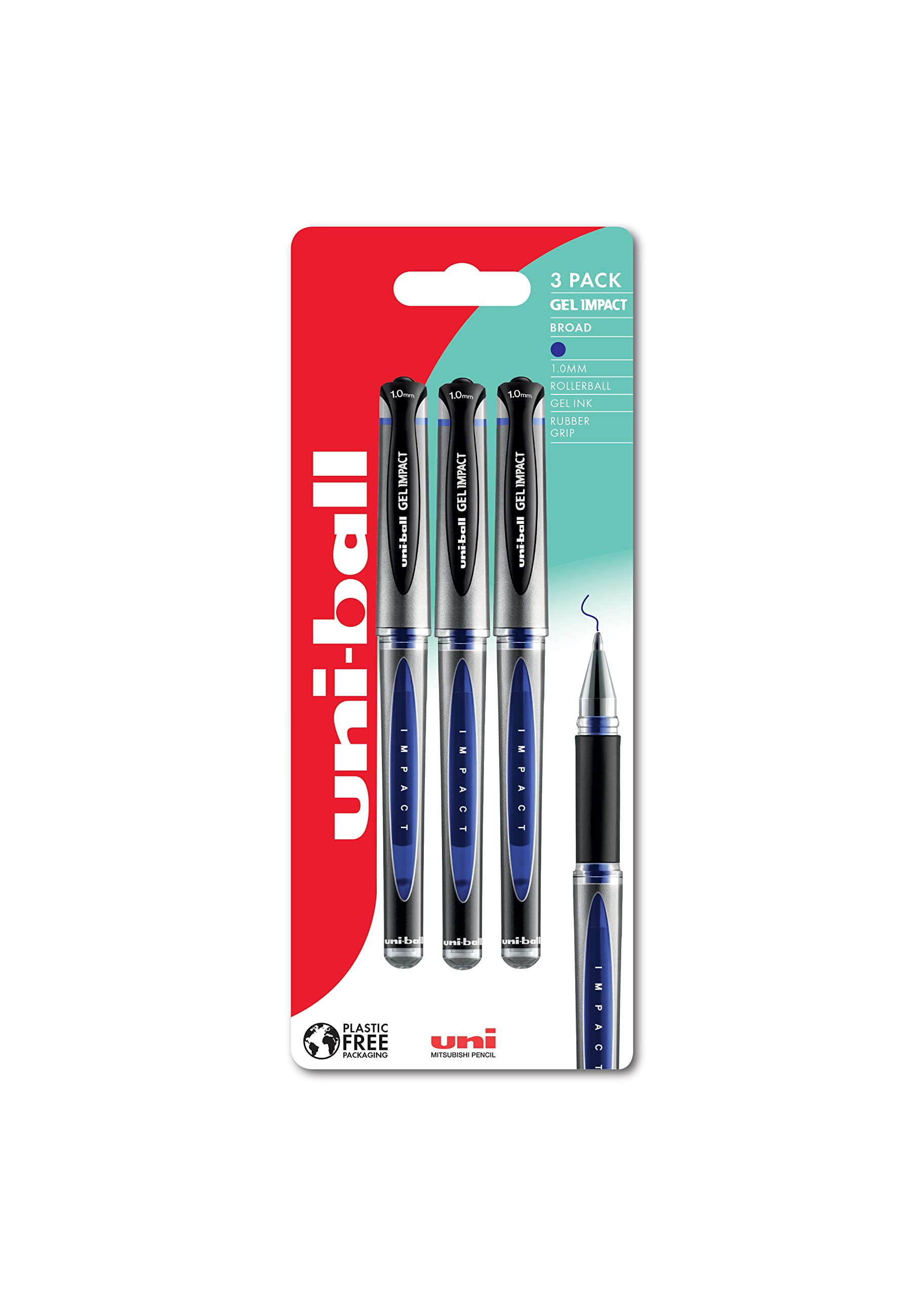 uni-ball UMN-153S Gel Impact Rollerball Pen - Broad 1.0mm Tip, Blue Ink | Pack of 3