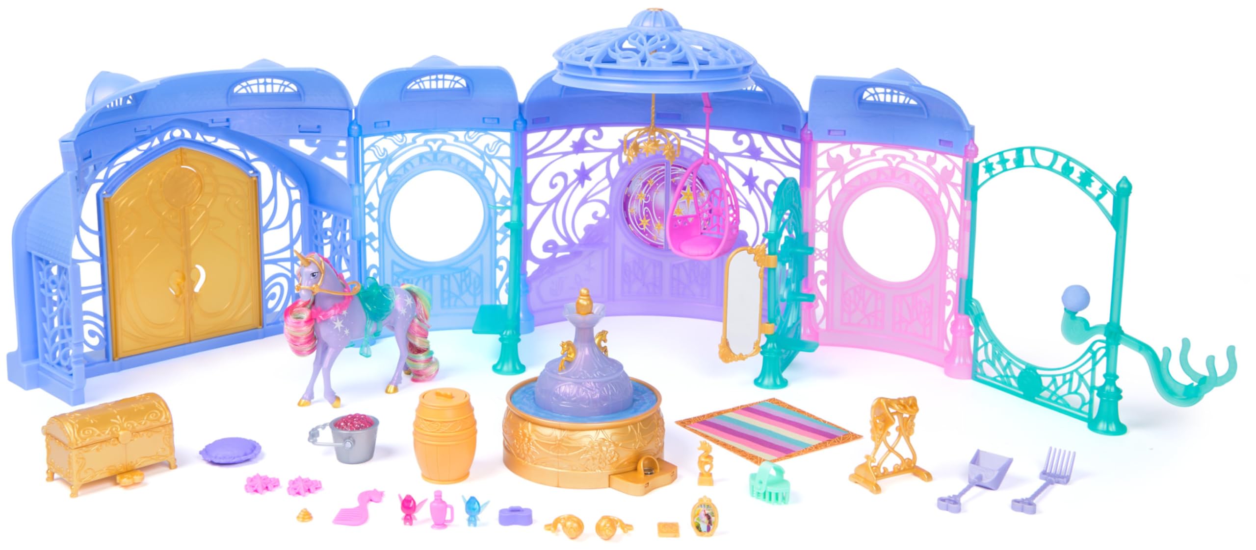 Unicorn Academy Starglow Fountain & Stable Playset with Wildstar - Light-Up Features & 24 Accessories
