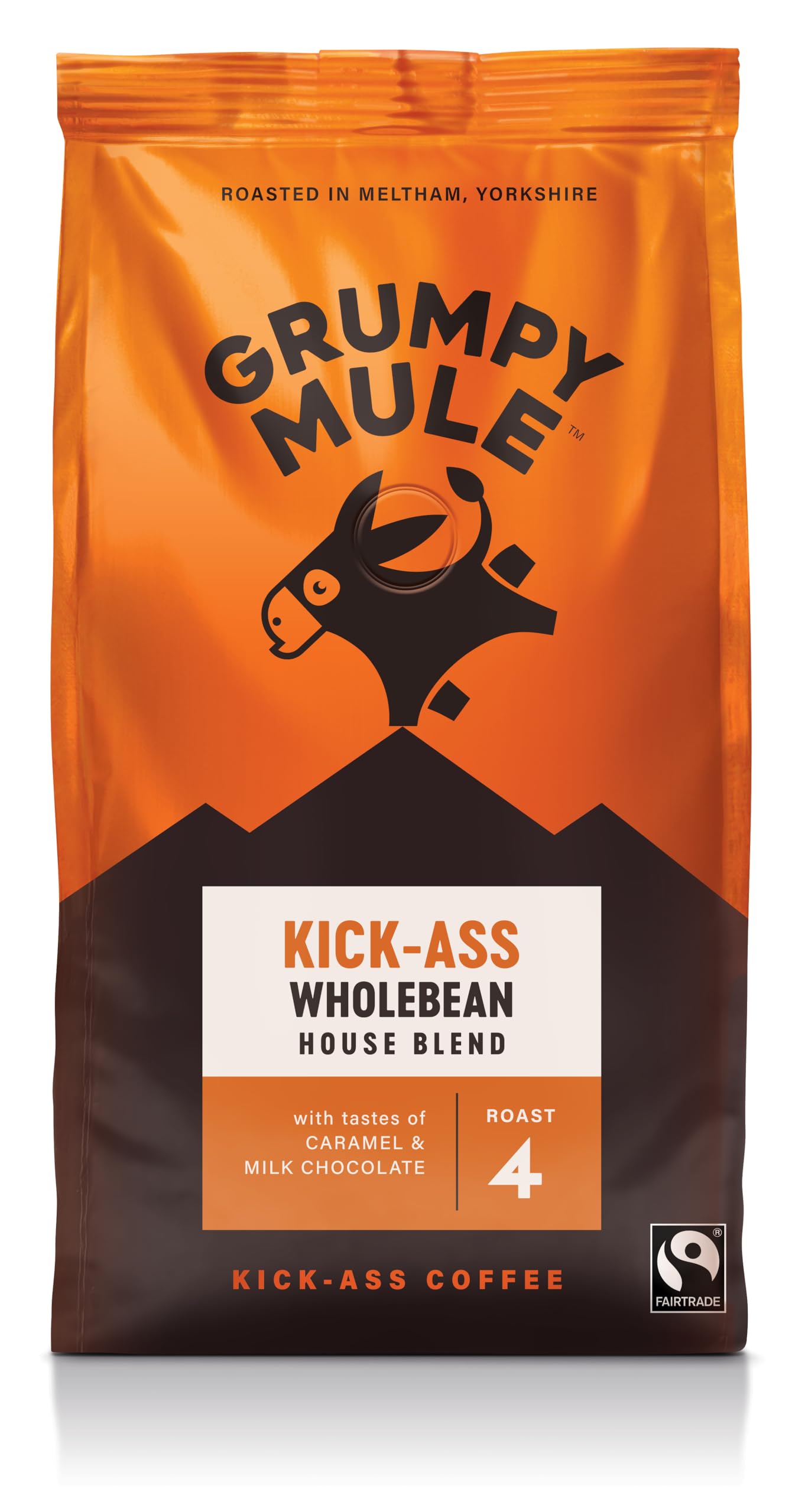 Grumpy Mule Kick-Ass House Blend Whole Coffee Beans - Caramel & Milk Chocolate Notes, Fairtrade Arabica