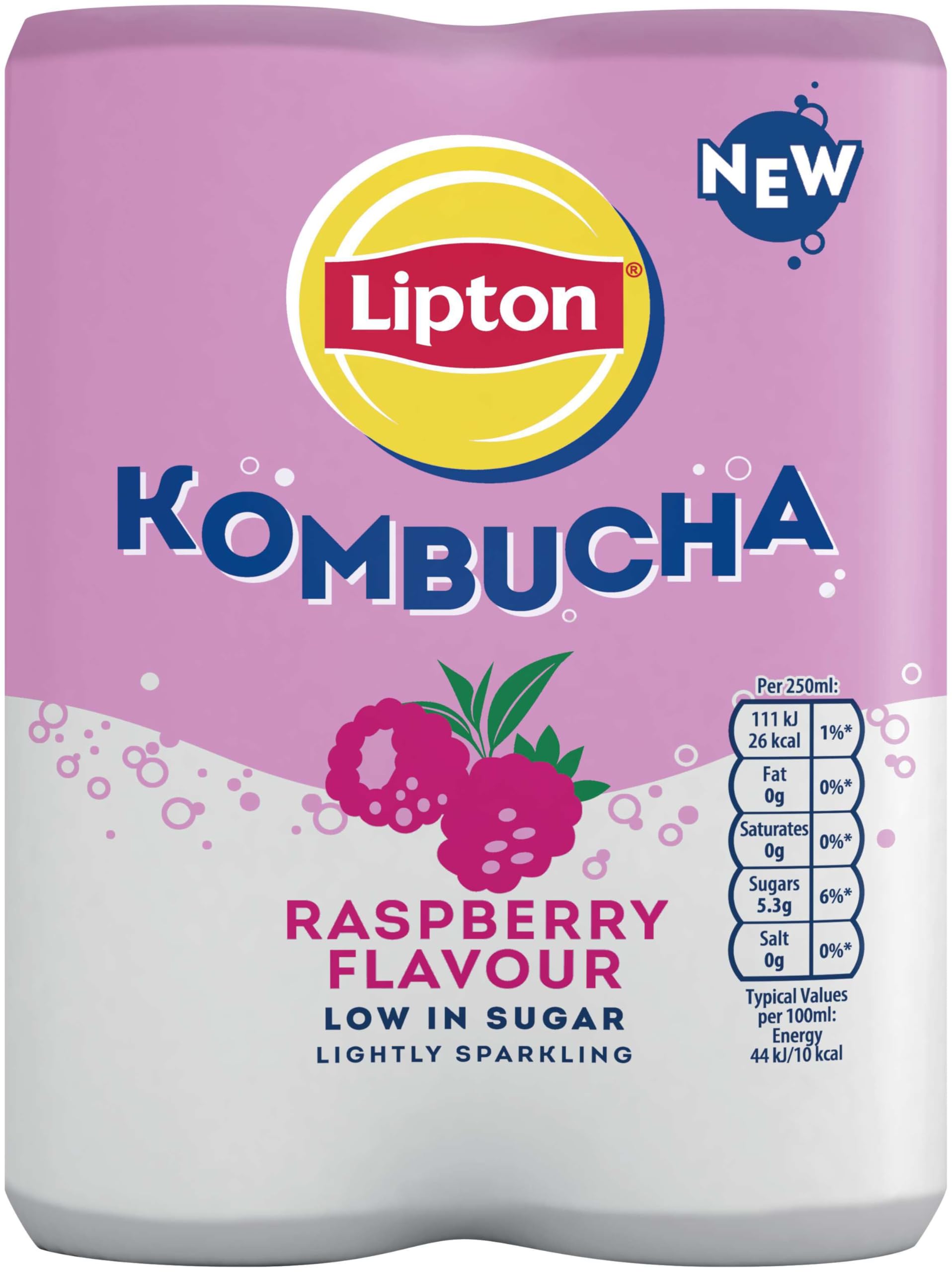 Lipton Kombucha Raspberry Flavour, 250ml (Pack of 4)