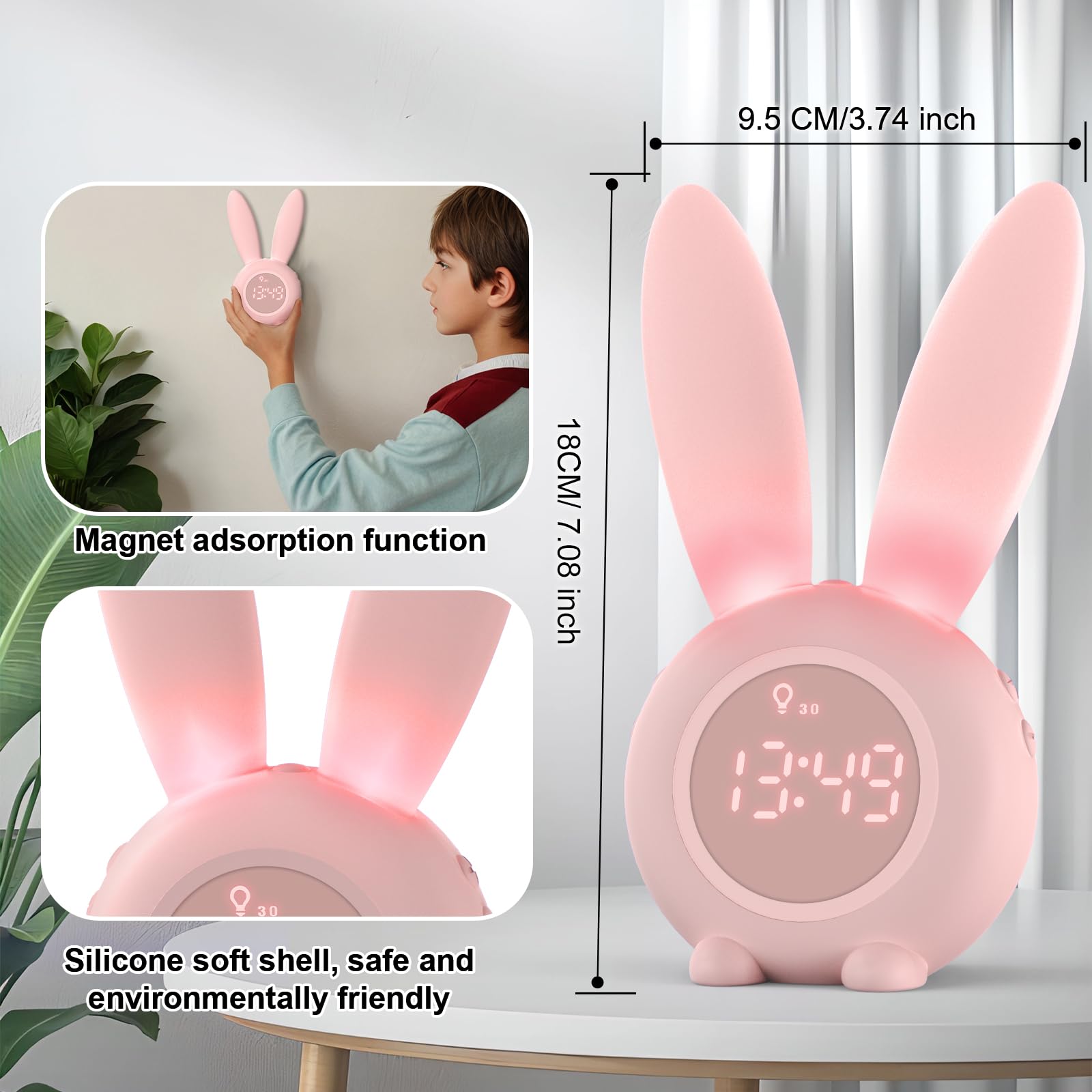 Homealexa Kids Digital Alarm Clock - Rabbit LED Wake-Up Light with Snooze & Night Light 3