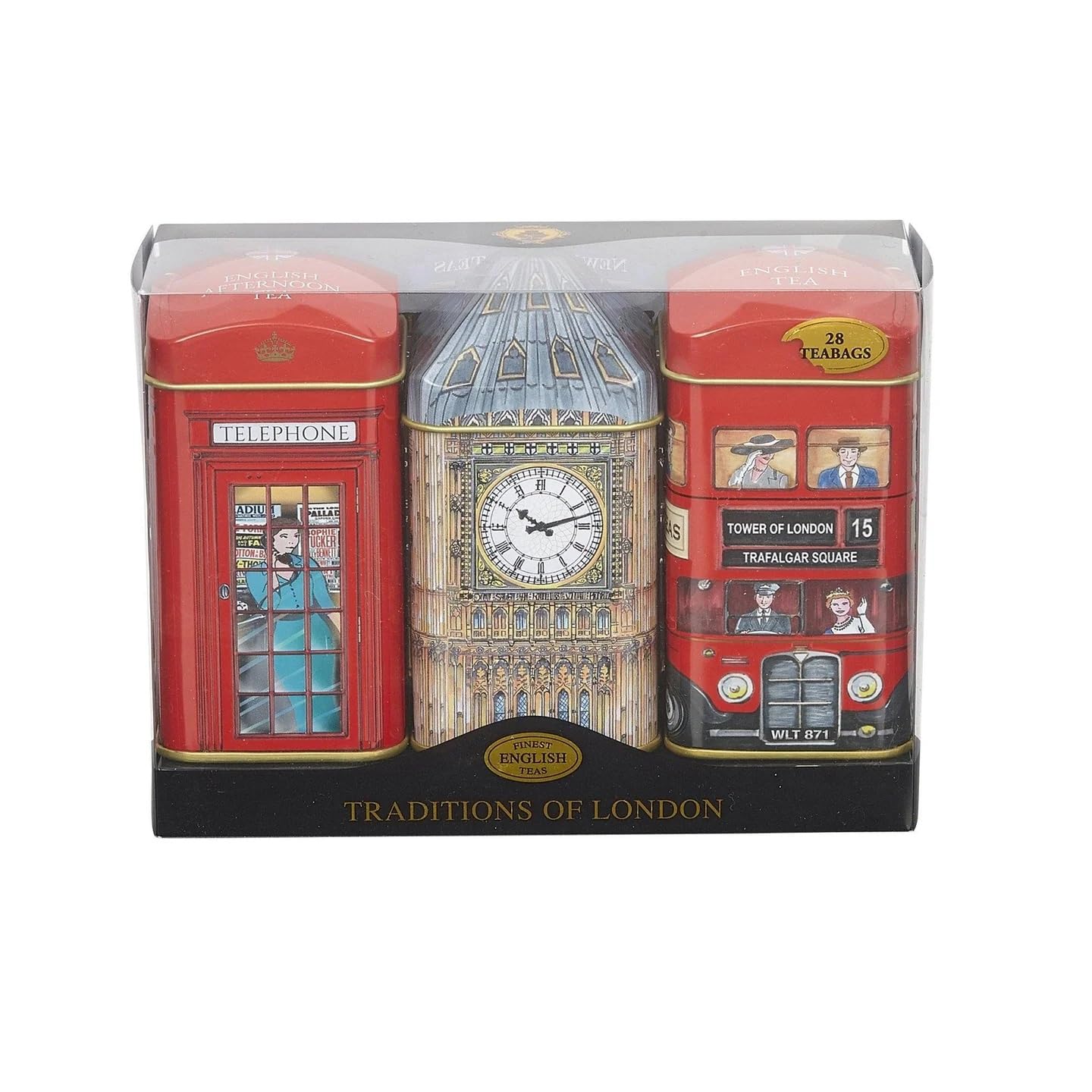 New English Teas Heritage Selection Triple Tin 28 Tea Bags - Big Ben, Red Bus & Telephone Box Design
