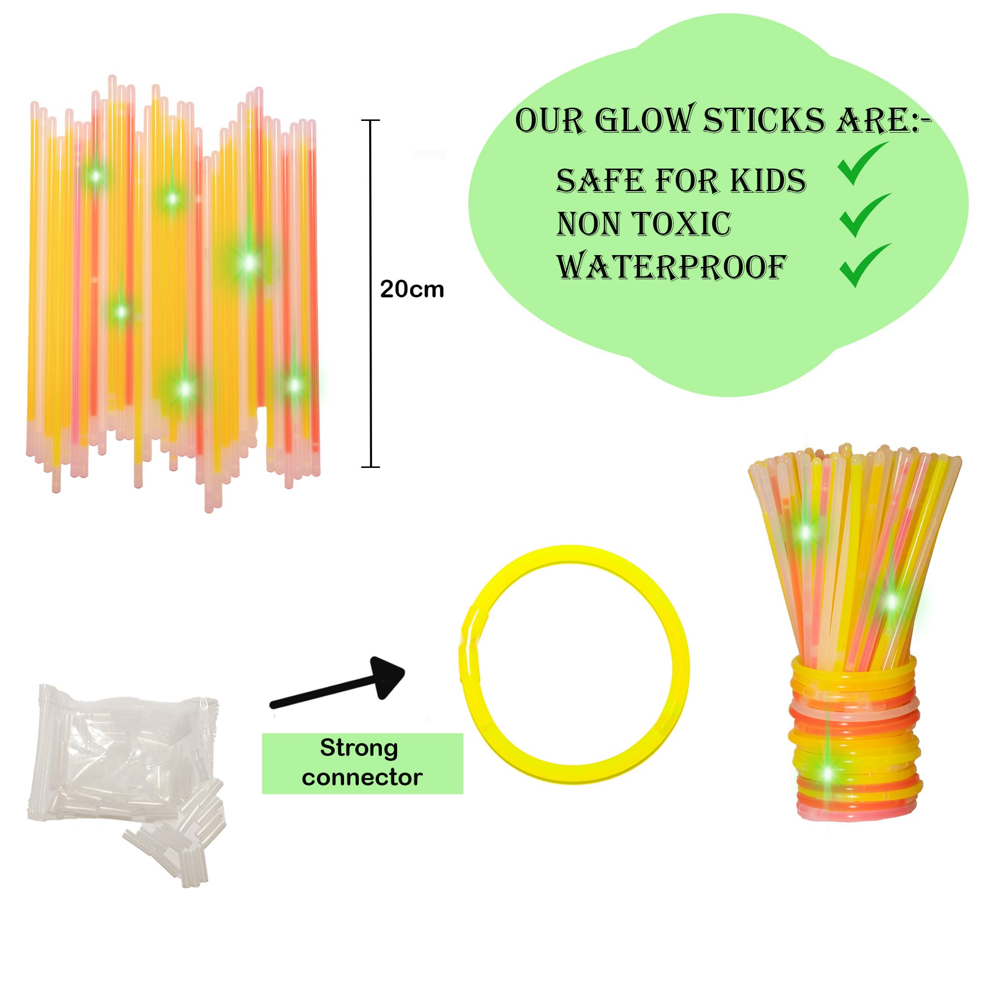 SHATCHI 8" Glow Sticks with Connectors – Neon Party Kit for Bracelets, Rings, DIY Light-Up Accessories 11