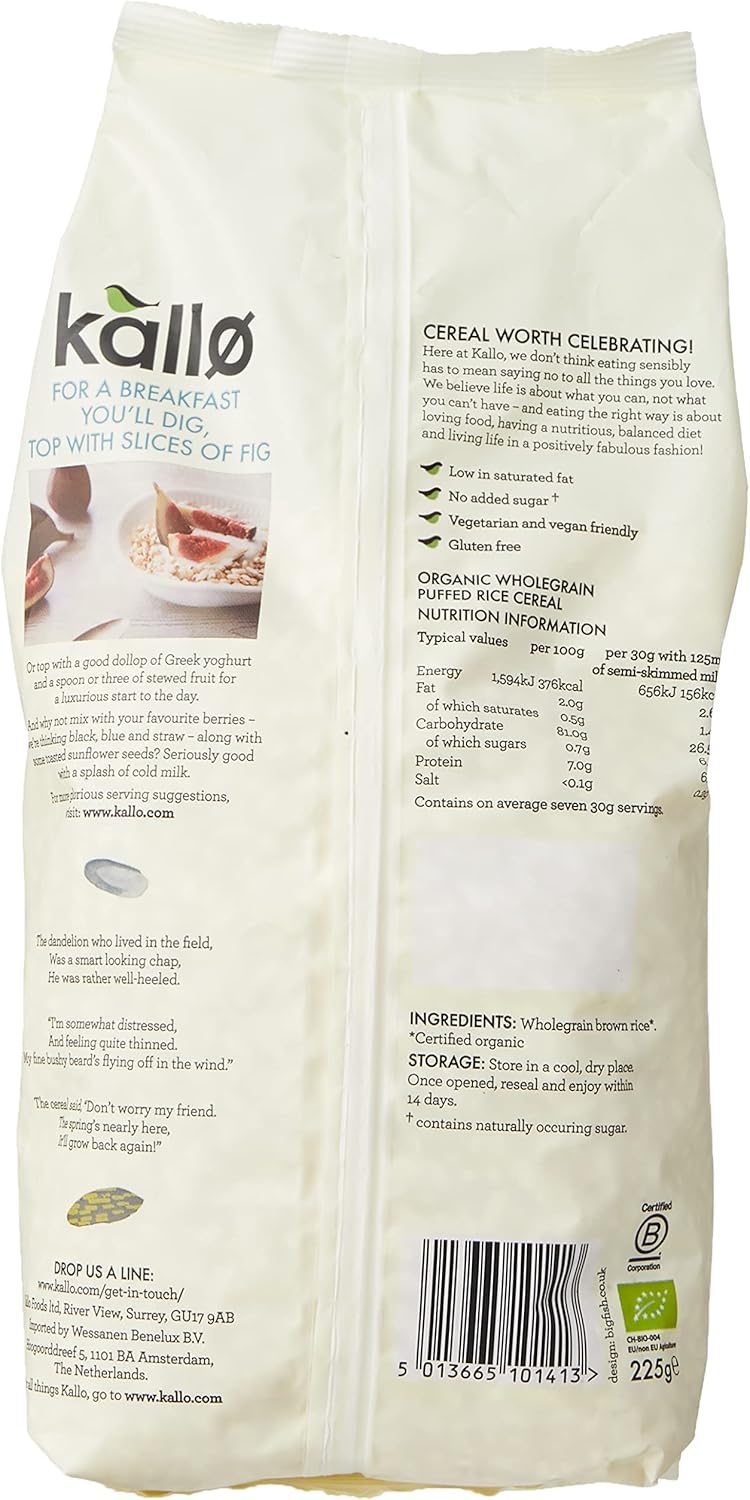 Kallo Glutenfreies Bio-Vollkorn-Puffreismüsli, 225 g 3