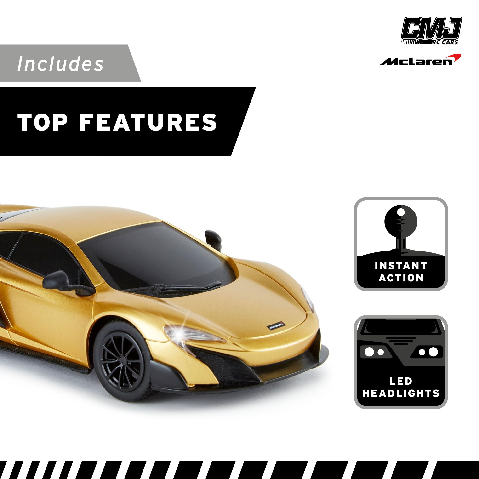 McLaren 675LT 1:24 Scale RC Car - Gold, 2.4GHz Remote Control with Working Lights 9