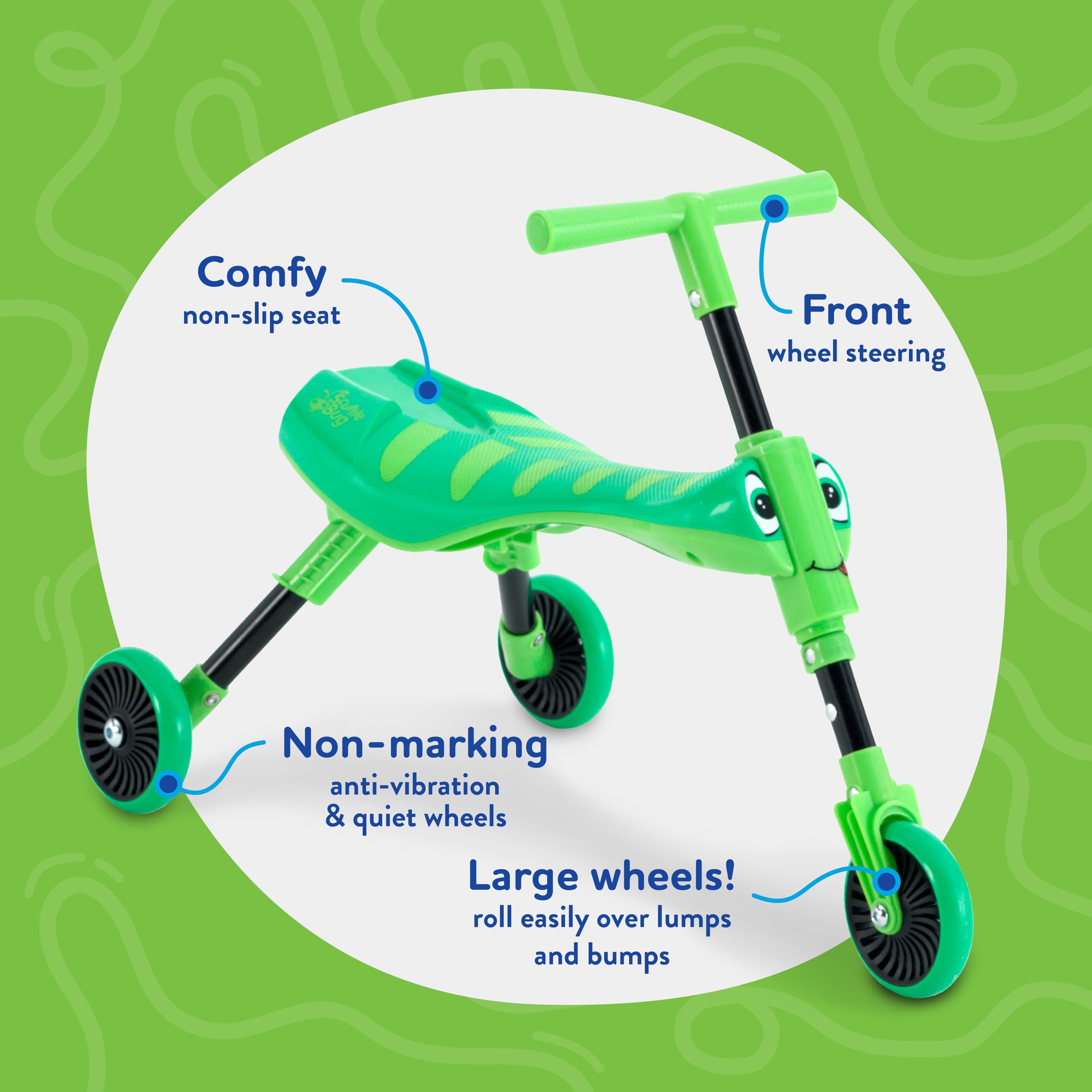 Scuttlebug 3-Wheel Foldable Ride-On Tricycle - Grasshopper Design for 1-3 Year Olds