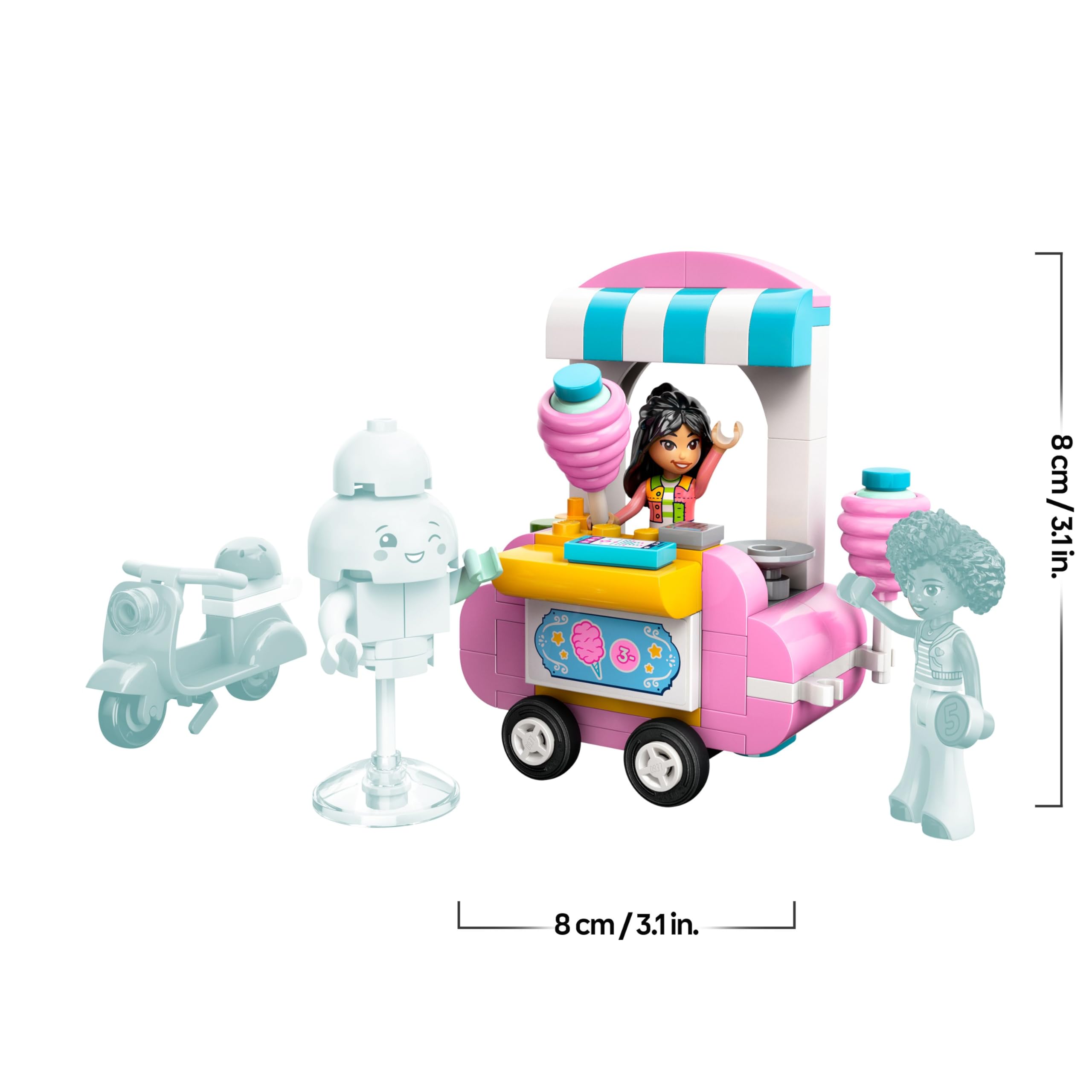 LEGO Friends Candyfloss Stand and Scooter Toy - Building Set with 2 Mini Dolls & Mascot, 110 Pieces