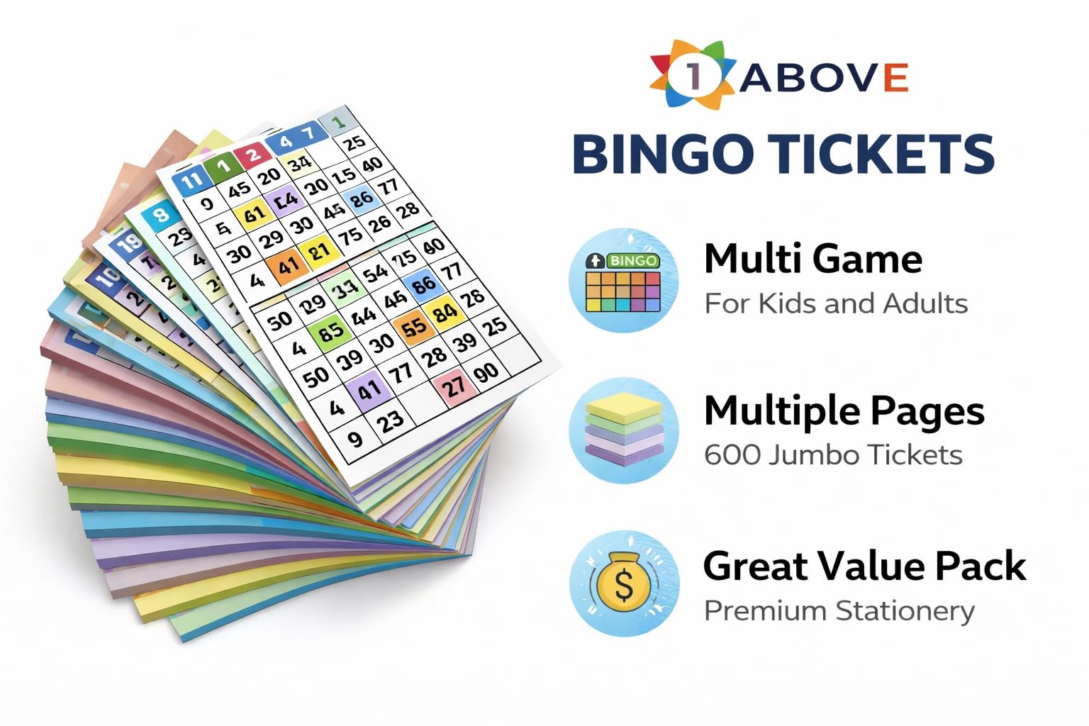 1ABOVE Bingo Books - 2 Pack Jumbo Tickets with Large Bold Numbers | Paper | Unisex Adult 6