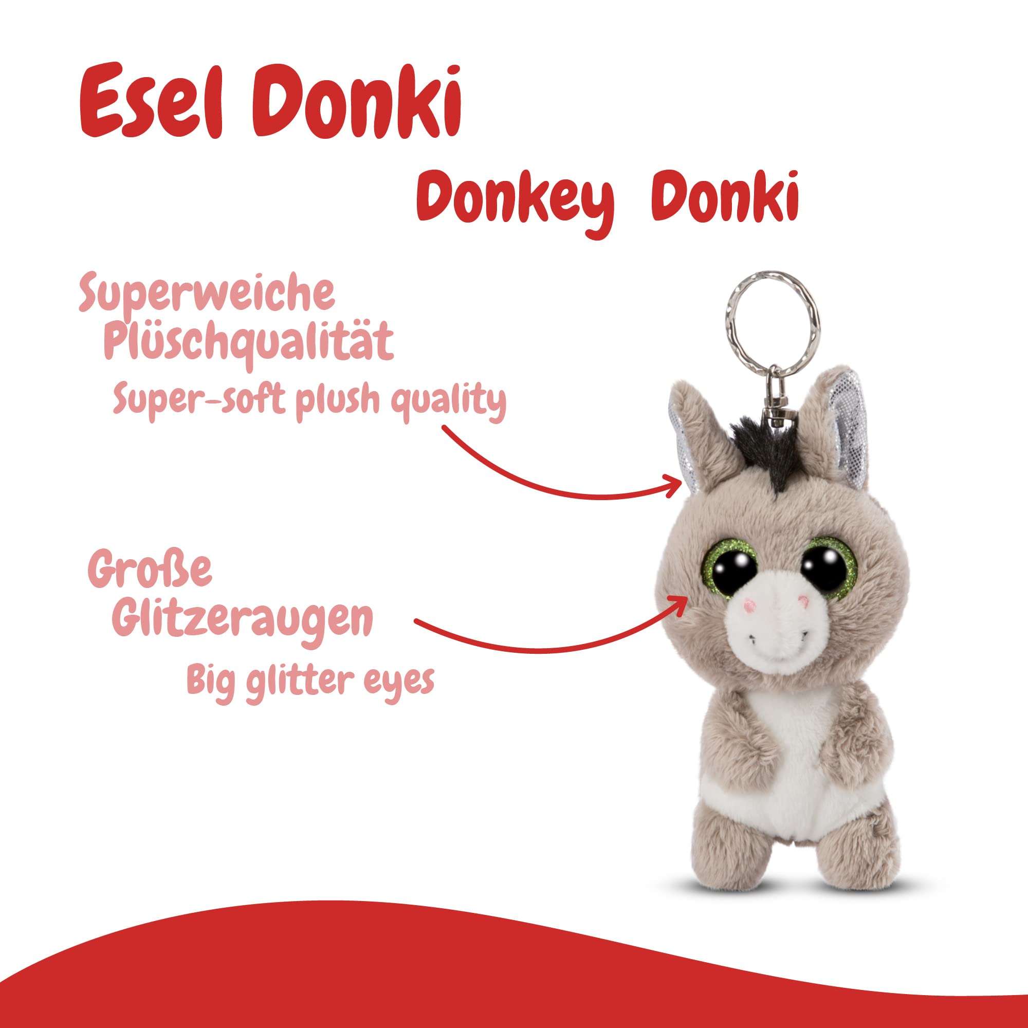 Nici 47661 Glubschis Donkey Donki 9cm - Soft Plush Keyring Toy 3