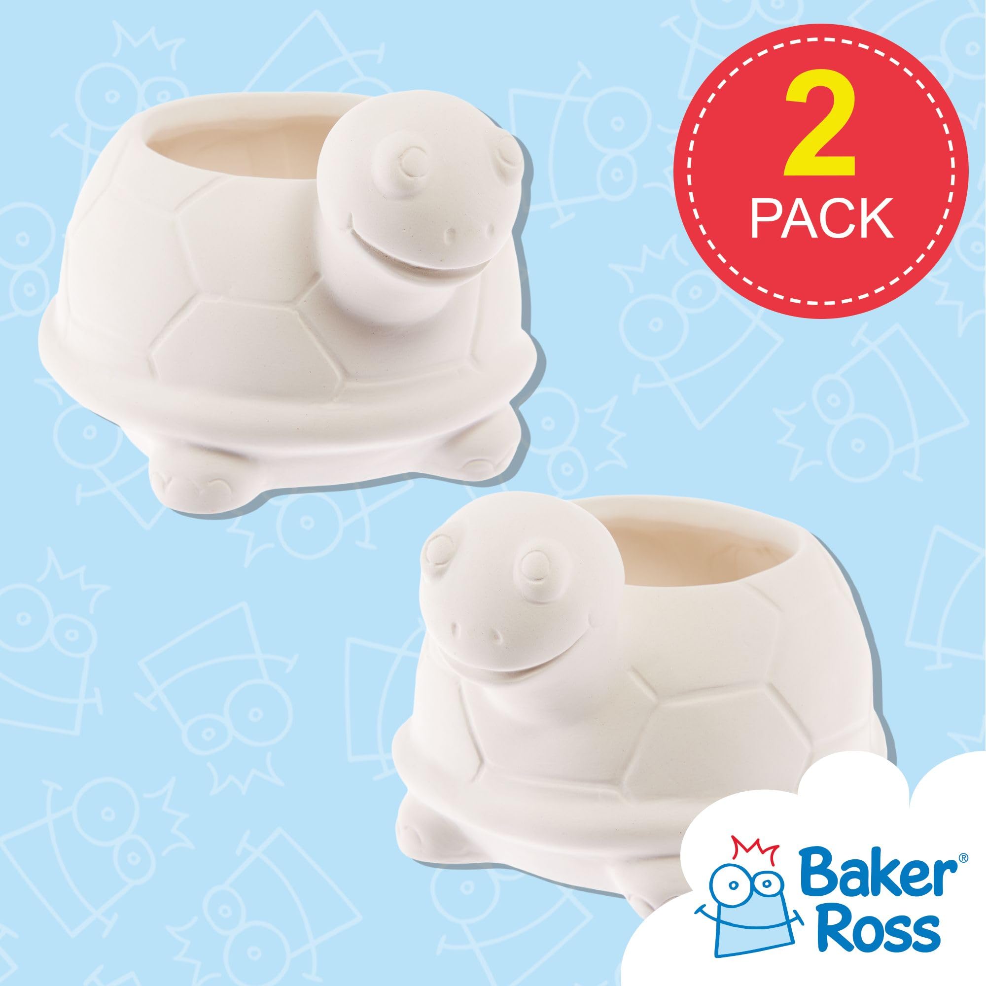 Baker Ross Tortoise Ceramic Flowerpots - Paint Your Own Craft Kit (Set of 2)