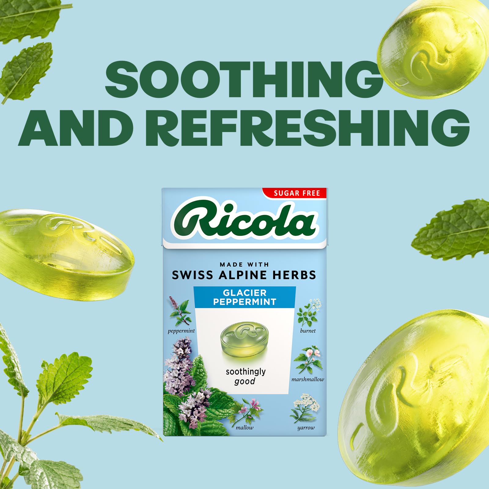 Ricola Glacier Peppermint Sugar Free Swiss Herbal Sweets, 13 Alpine Herbs, Stevia Sweetened, 45g Multipack of 10 6