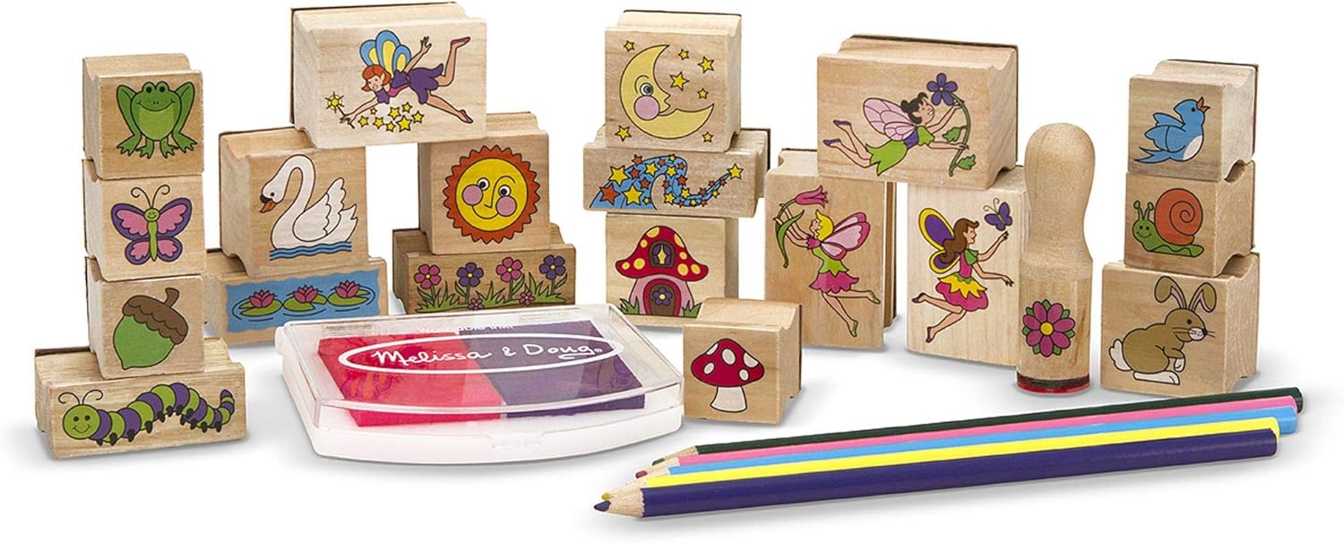Melissa & Doug Stamp-a-Scene Fairy Garden - Wooden Stamp Set for Kids 4+