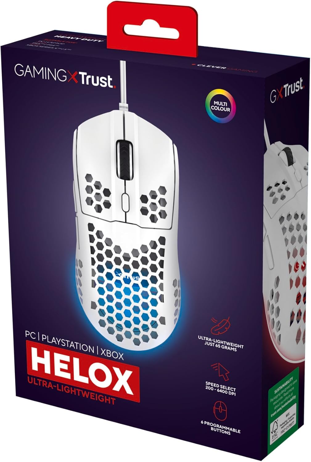 Trust Gaming GXT 928W Helox White Ultra-Lightweight 65g Wired Gaming Mouse with RGB Lighting 5