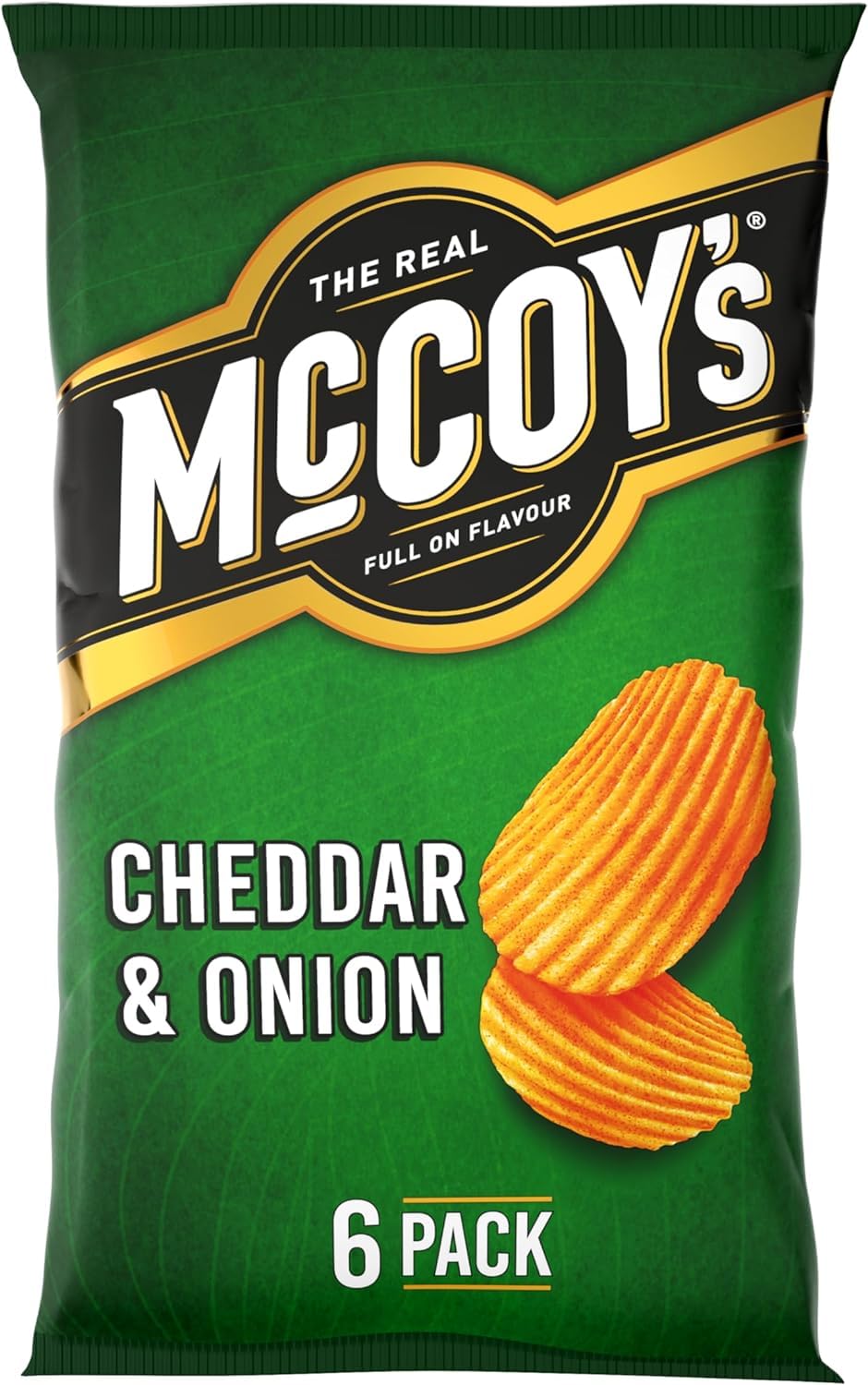 McCoys Cheddar & Onion Crisps 25g (Pack of 6) - Iconic Ridges, Unmistakable Crunch