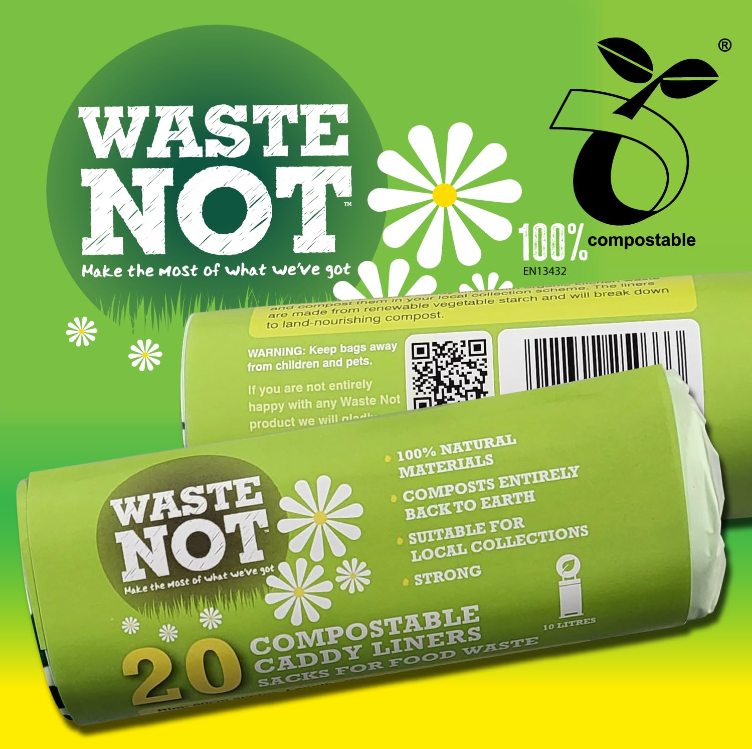 Waste Not Compostable Caddy Liners - 10L Capacity, Pack of 20, Biodegradable 5