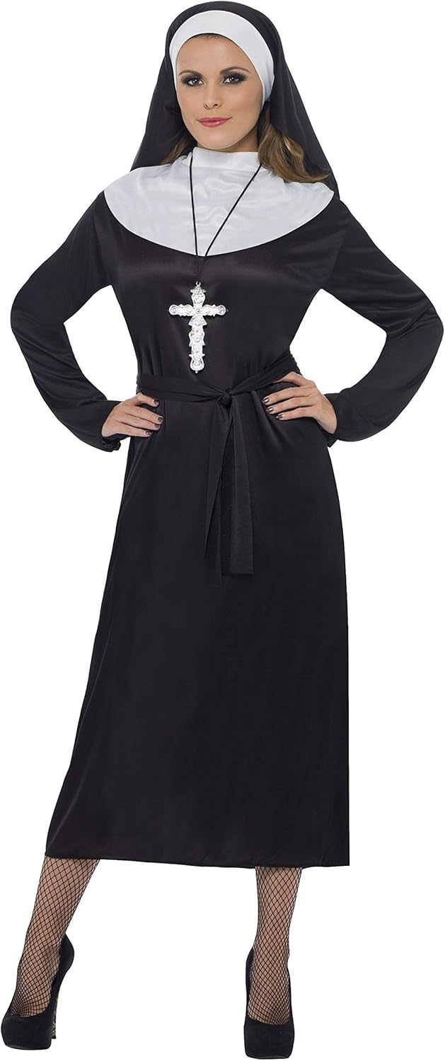Smiffys Women's Nun Costume - Dress, Belt & Headdress, Size 12-14