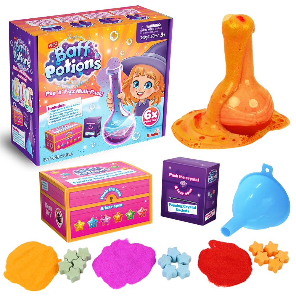 ZIMPLI Baff Potions Science Kit - Mix 6 Magical Potions | Strawberry Scented Powder | Fun & Imaginative Play