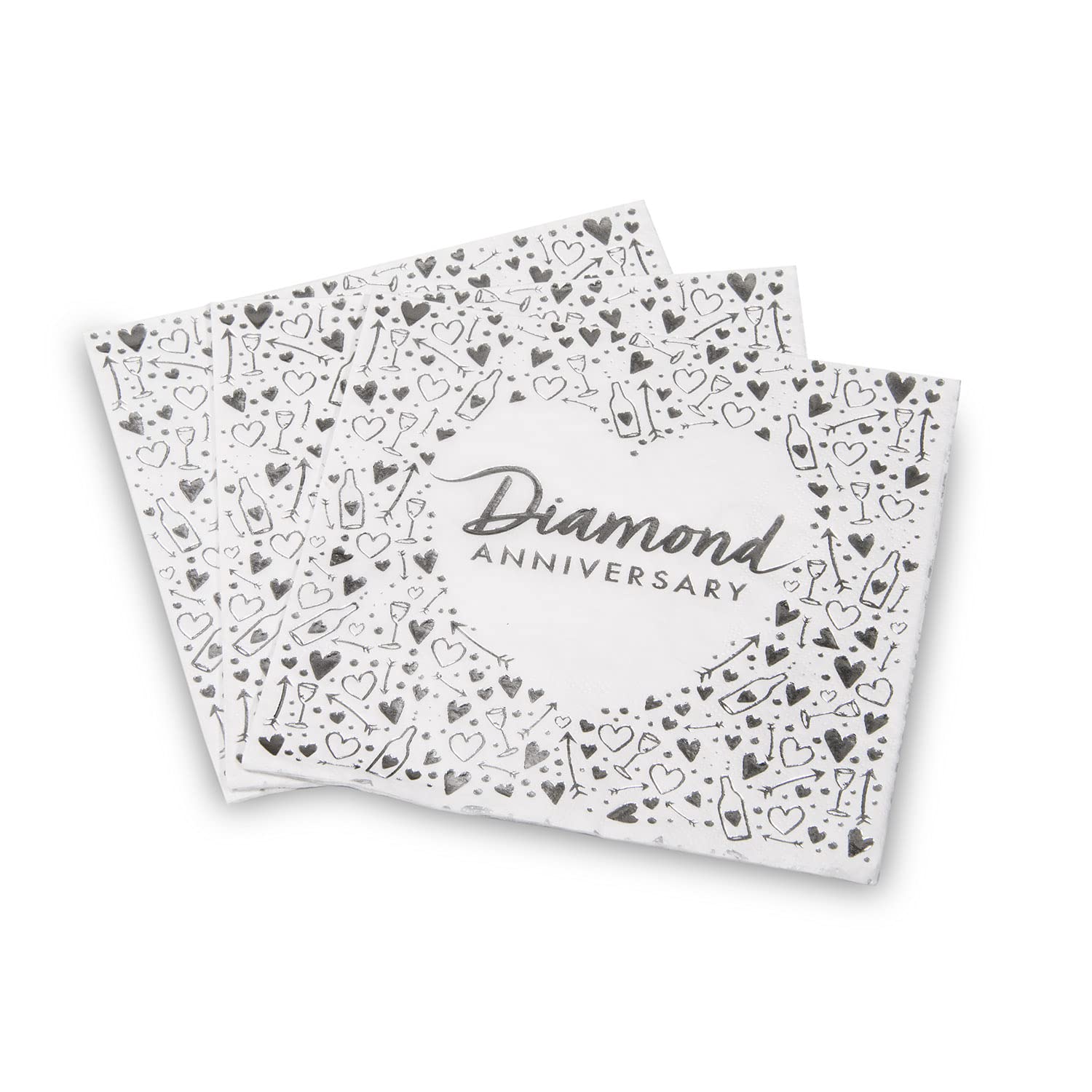 Anniversary House Diamond Anniversary 3-Ply Paper Luncheon Napkins - 16 Count | 13 Inch