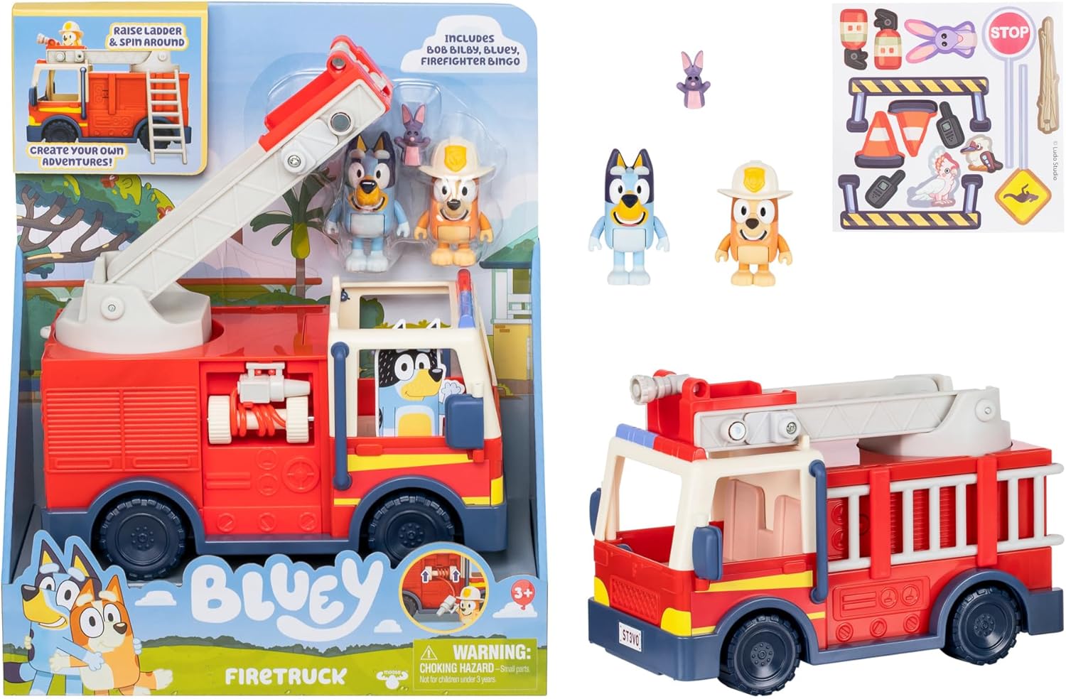 Bluey Firetruck Playset - Includes Firefighter Bingo & Bob Bilby, Ages 3+ 3