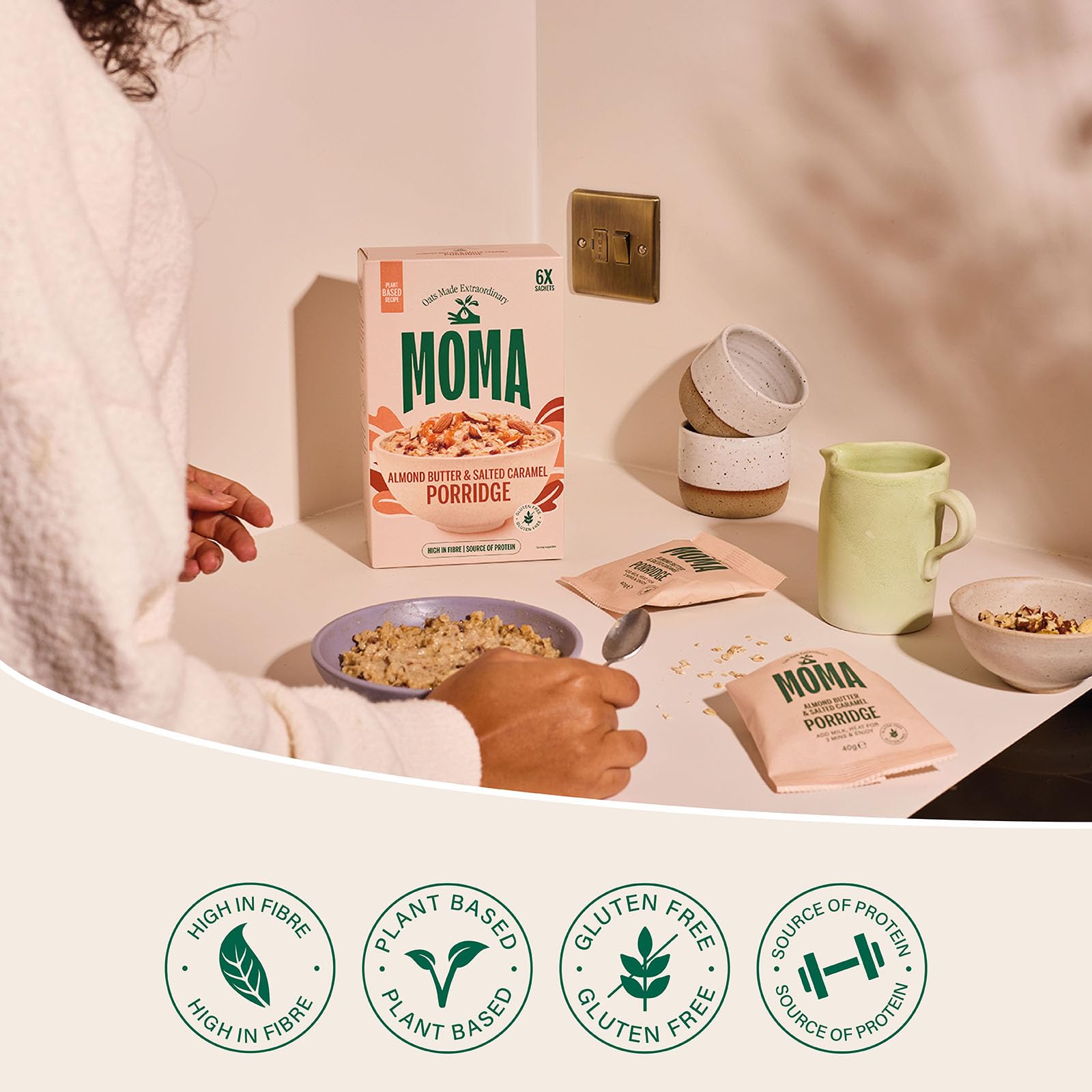 MOMA Almond Butter & Salted Caramel Porridge Sachets - 6 x 40g 3