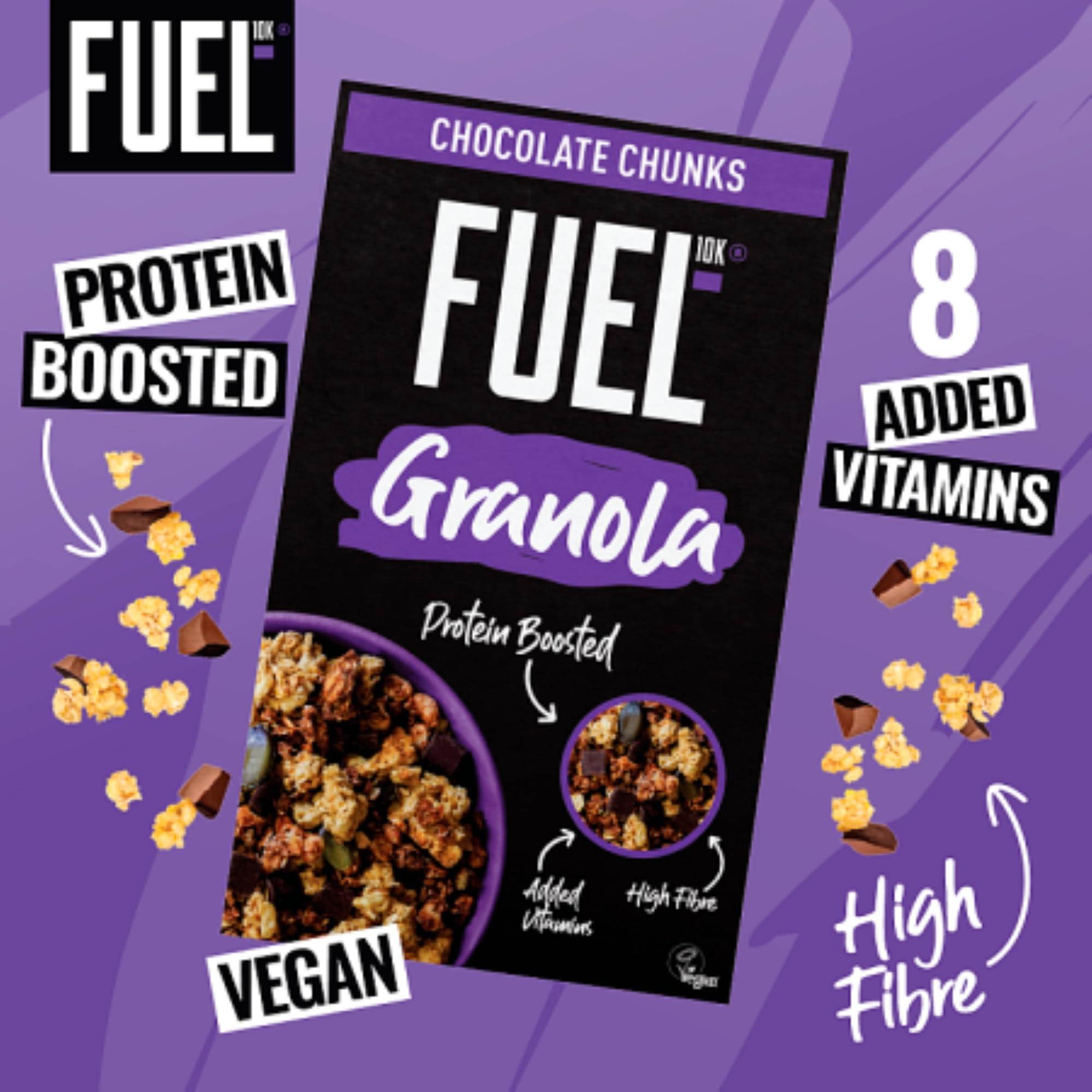 FUEL10K Chocolate Chunks Protein Granola Breakfast Cereal - High Protein, Chunky Granola with Dark Chocolate